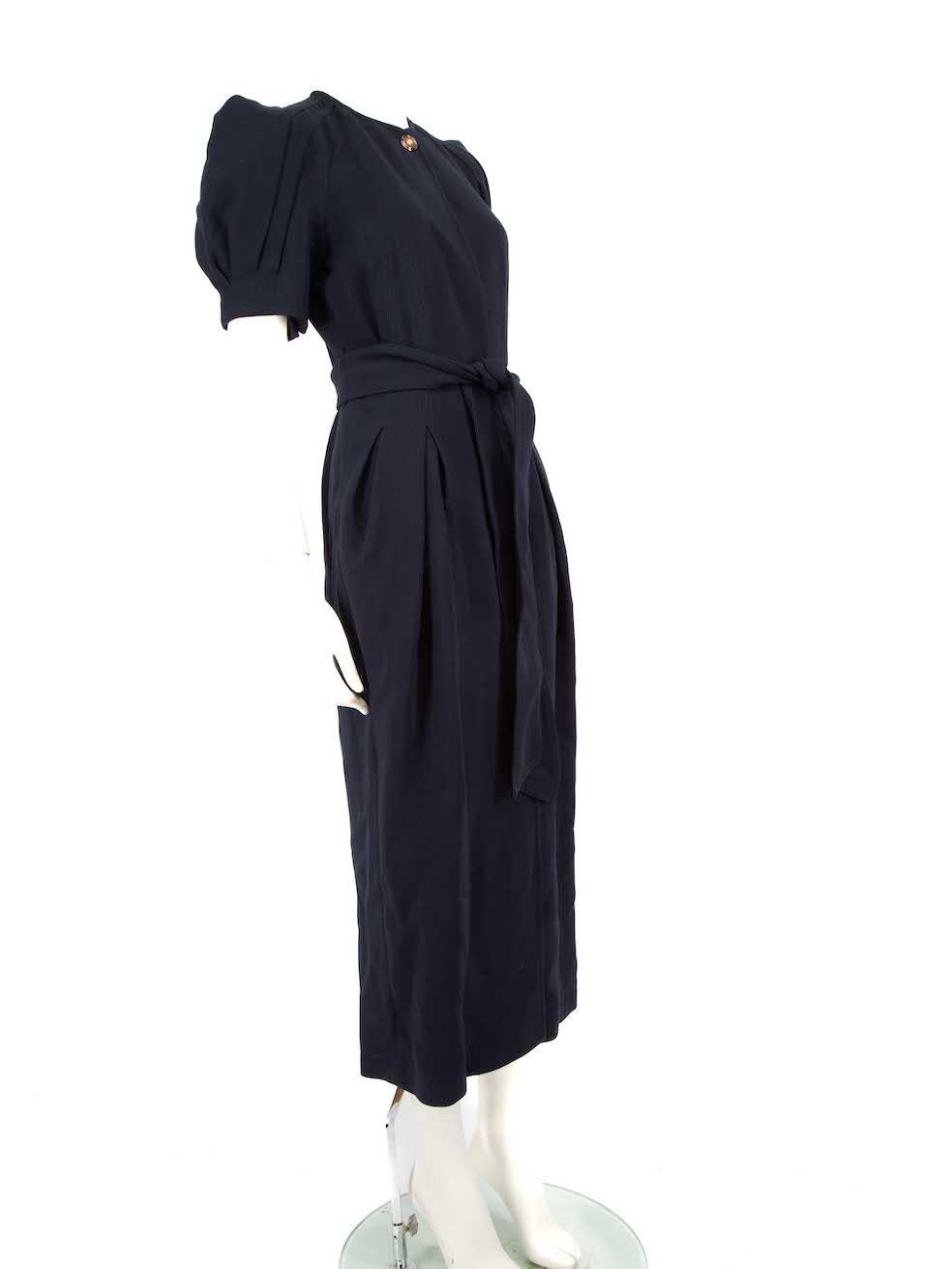CONDITION is Very good. Minimal wear to dress is evident. Minimal pull to weave to the front right and hemline on this used Gabriela Hearst designer resale item.
 
 Details
 Navy
 Wool
 Dress
 Midi
 Button up fastening
 Round neck
 Short puff