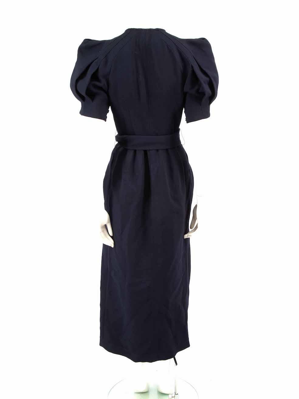 Black Gabriela Hearst Navy Wool Belted Midi Dress Size S