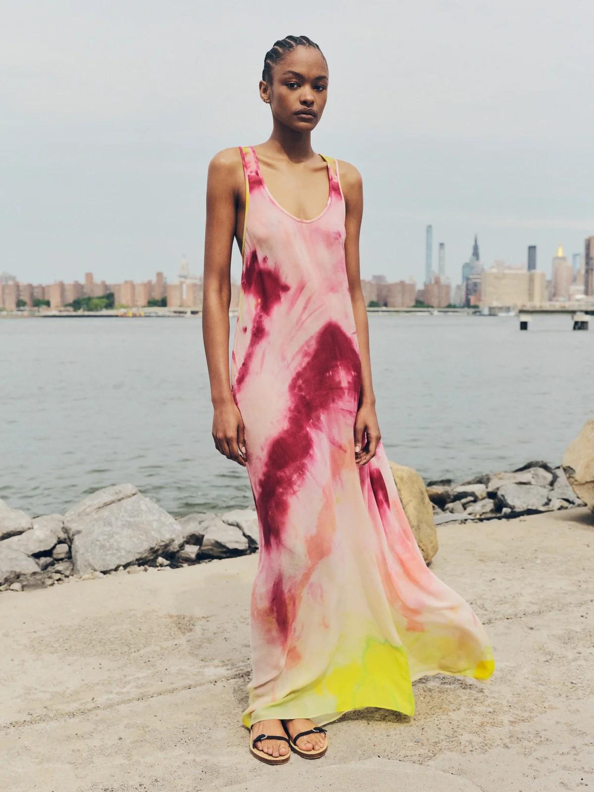 GABRIELA HEARST pink cashmere 2024 NIKI TIE-DYE MAXI Dress 38 XS For Sale 2