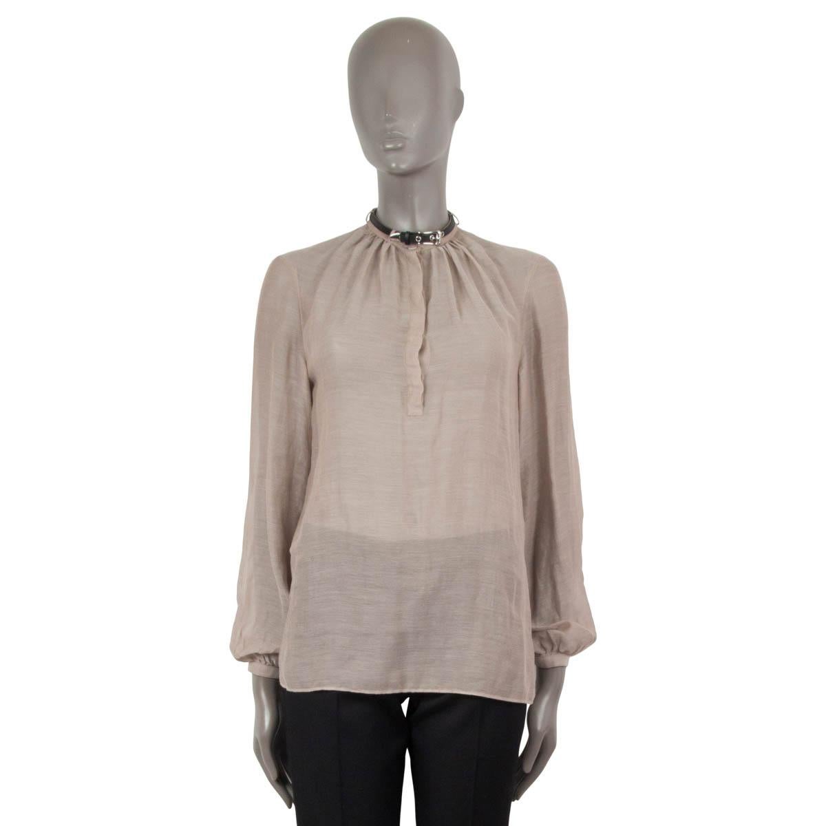 Gray GABRIELA HEARST taupe cotton 2021 VLYCHOS LEATHER STRAP VOILE Blouse Shirt XS For Sale