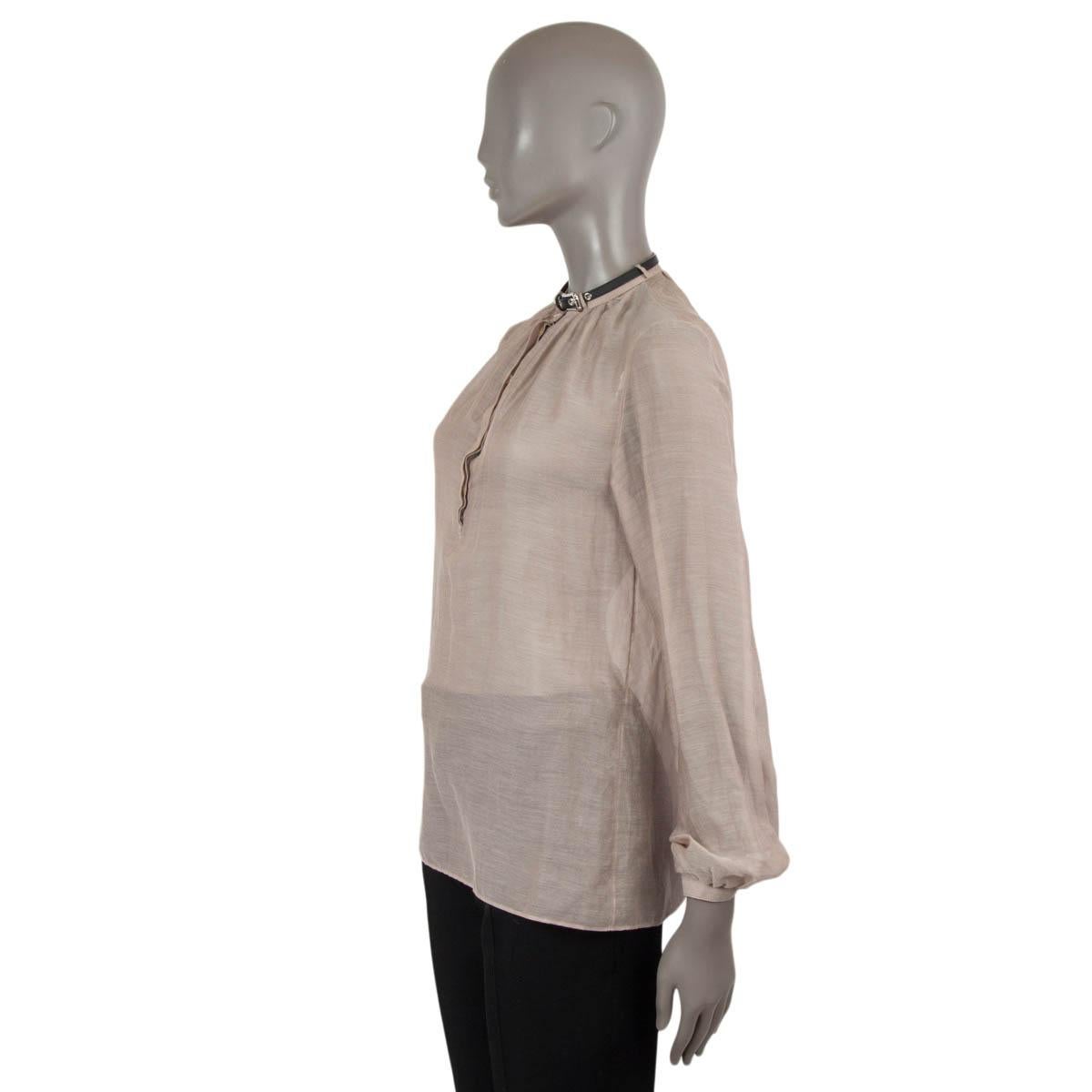 Women's GABRIELA HEARST taupe cotton 2021 VLYCHOS LEATHER STRAP VOILE Blouse Shirt XS For Sale