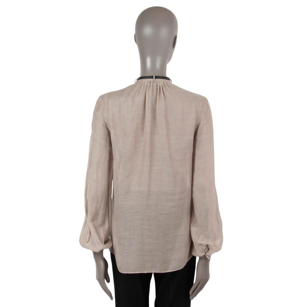 GABRIELA HEARST taupe cotton 2021 VLYCHOS LEATHER STRAP VOILE Blouse Shirt XS For Sale 1