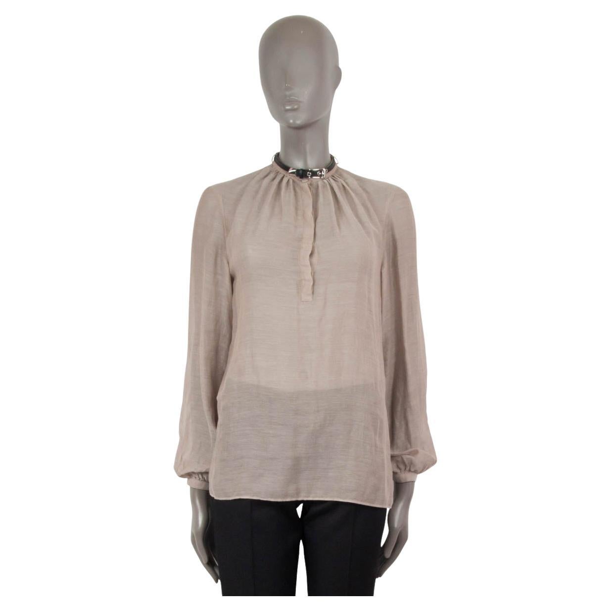 GABRIELA HEARST taupe cotton 2021 VLYCHOS LEATHER STRAP VOILE Blouse Shirt XS For Sale