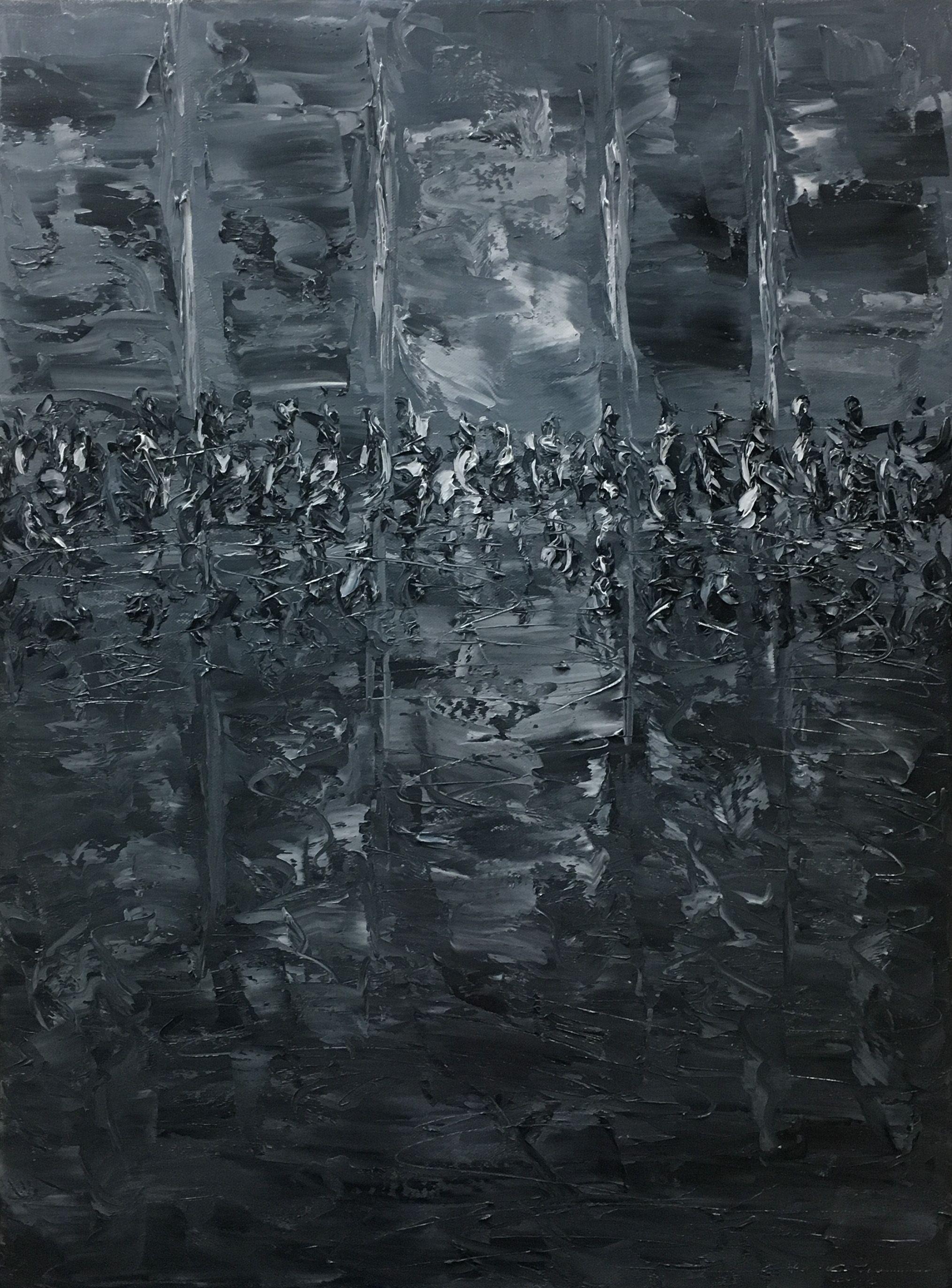 Gabriela Horikawa Abstract Painting - Reflections in Grey 8-24, Painting, Oil on Canvas