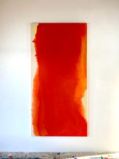 Abstraktes Farbfeld-Triptychon in Orange, Grün und Tiefblau von Gabriela Meunie