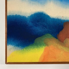 Peinture abstraite de paysage en bleu et multicolore sur toile Gabriela Meunie