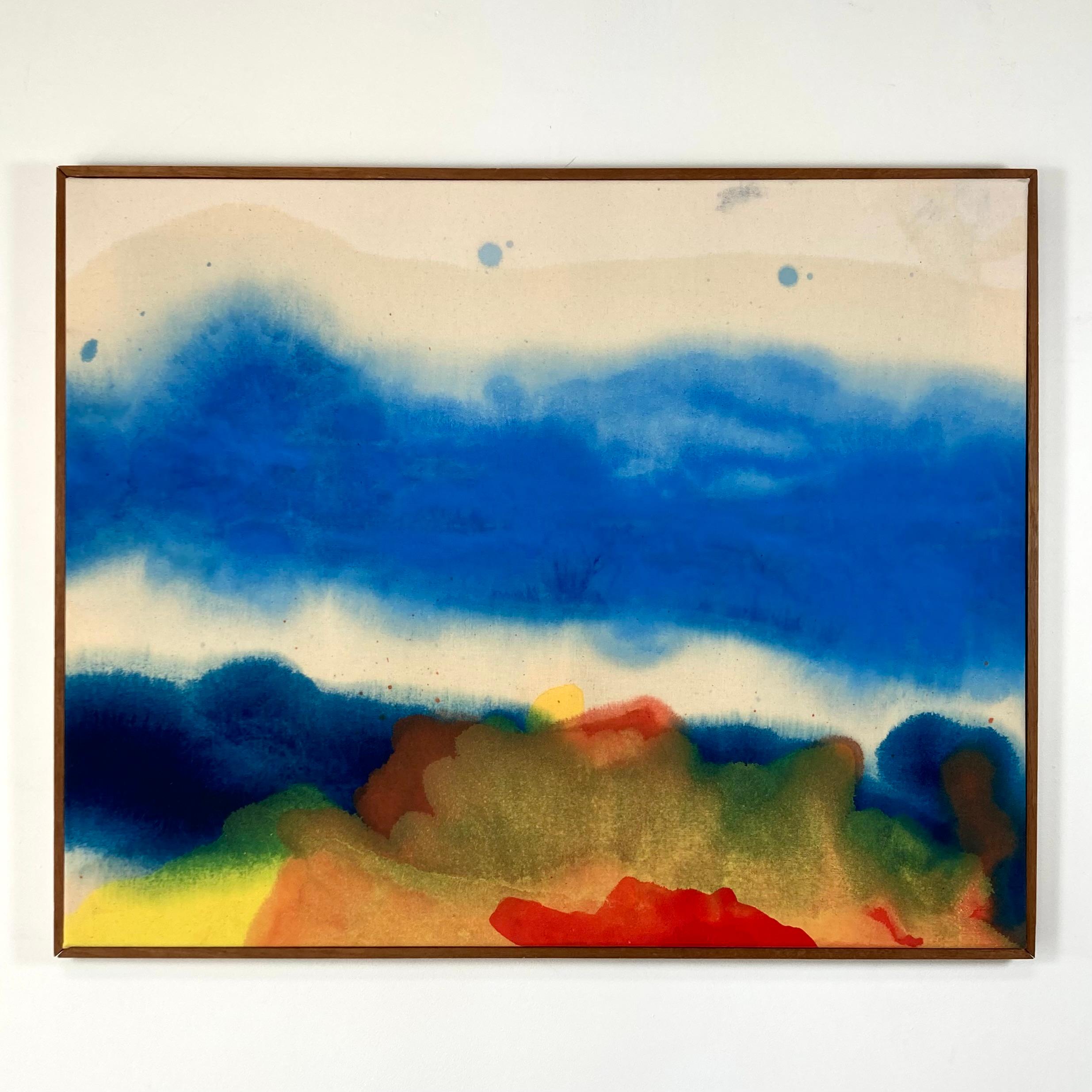 Pintura Abstracta Paisaje en Azul y Multicolor sobre Lienzo Gabriela Meunie