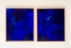 Díptico Pintura Abstracta Pigmentos Azules Artista Contemporánea Gabriela Meunie 2024