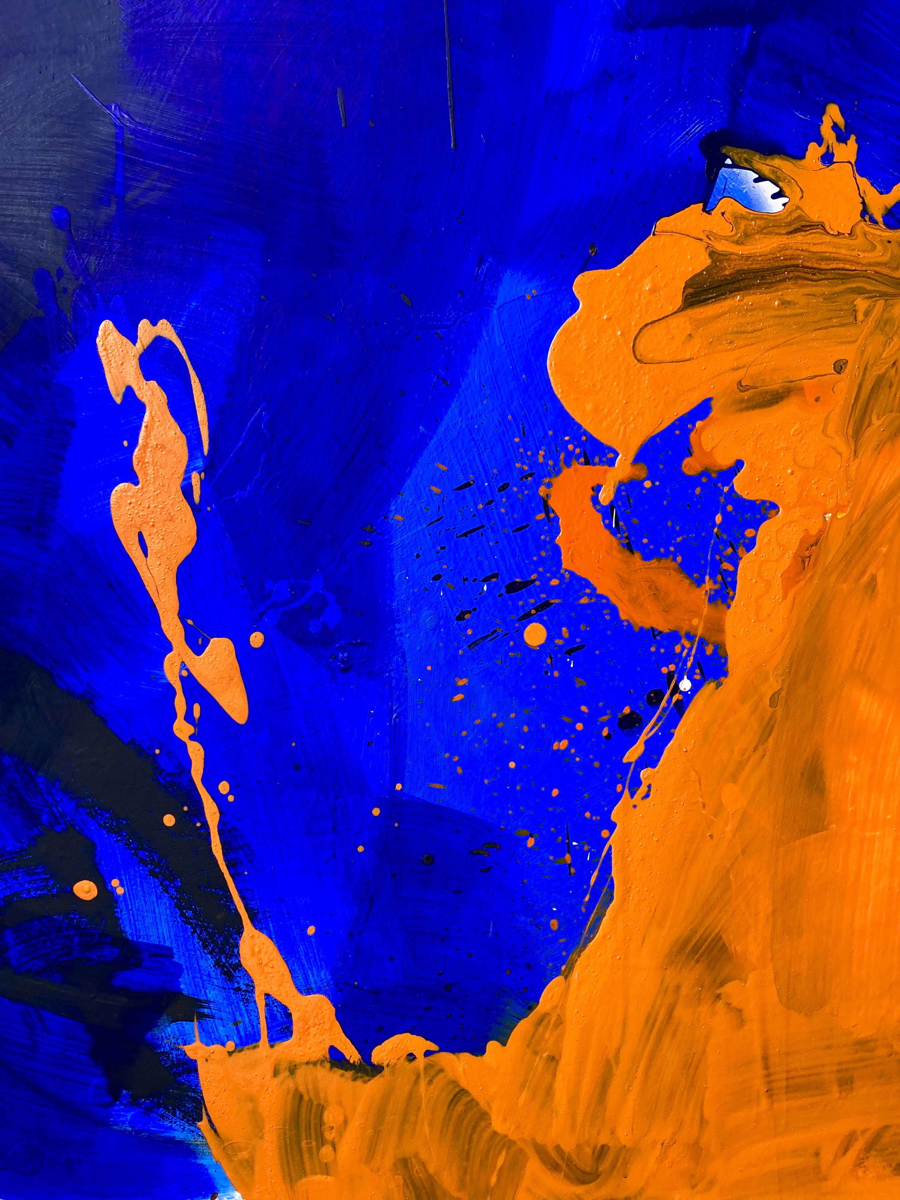 Abstraktes Gemälde in Orange und Blau der spanischen Künstlerin Gabriela Meunie 2023 im Angebot 1