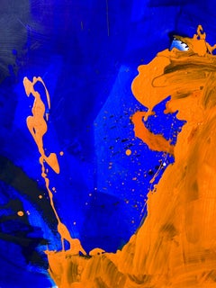 Vibrant Orange and Blue Abstract Canvas by Contemporary Artist Gabriela Meunie