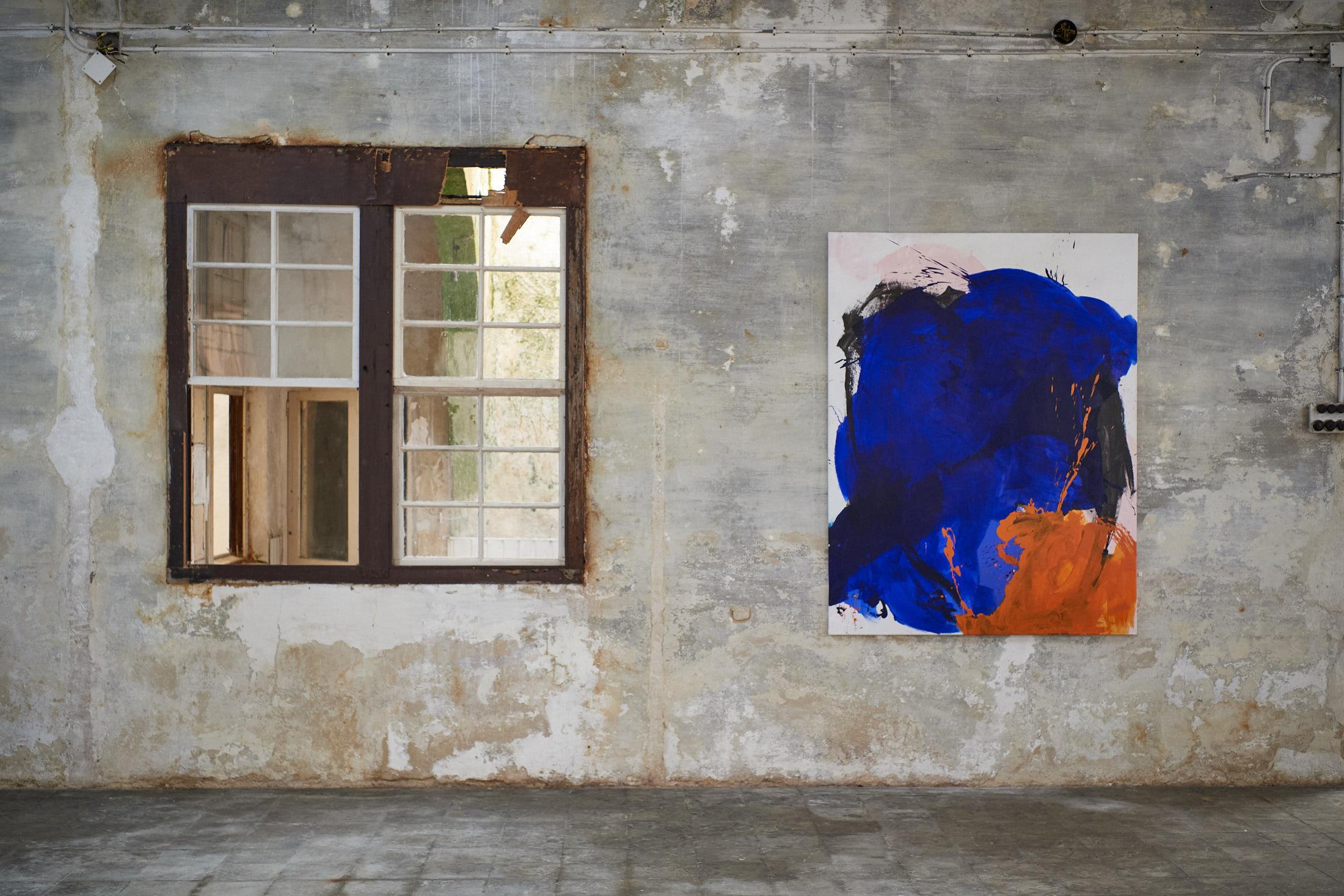 Abstraktes Gemälde in Orange und Blau der spanischen Künstlerin Gabriela Meunie 2023 im Angebot 5