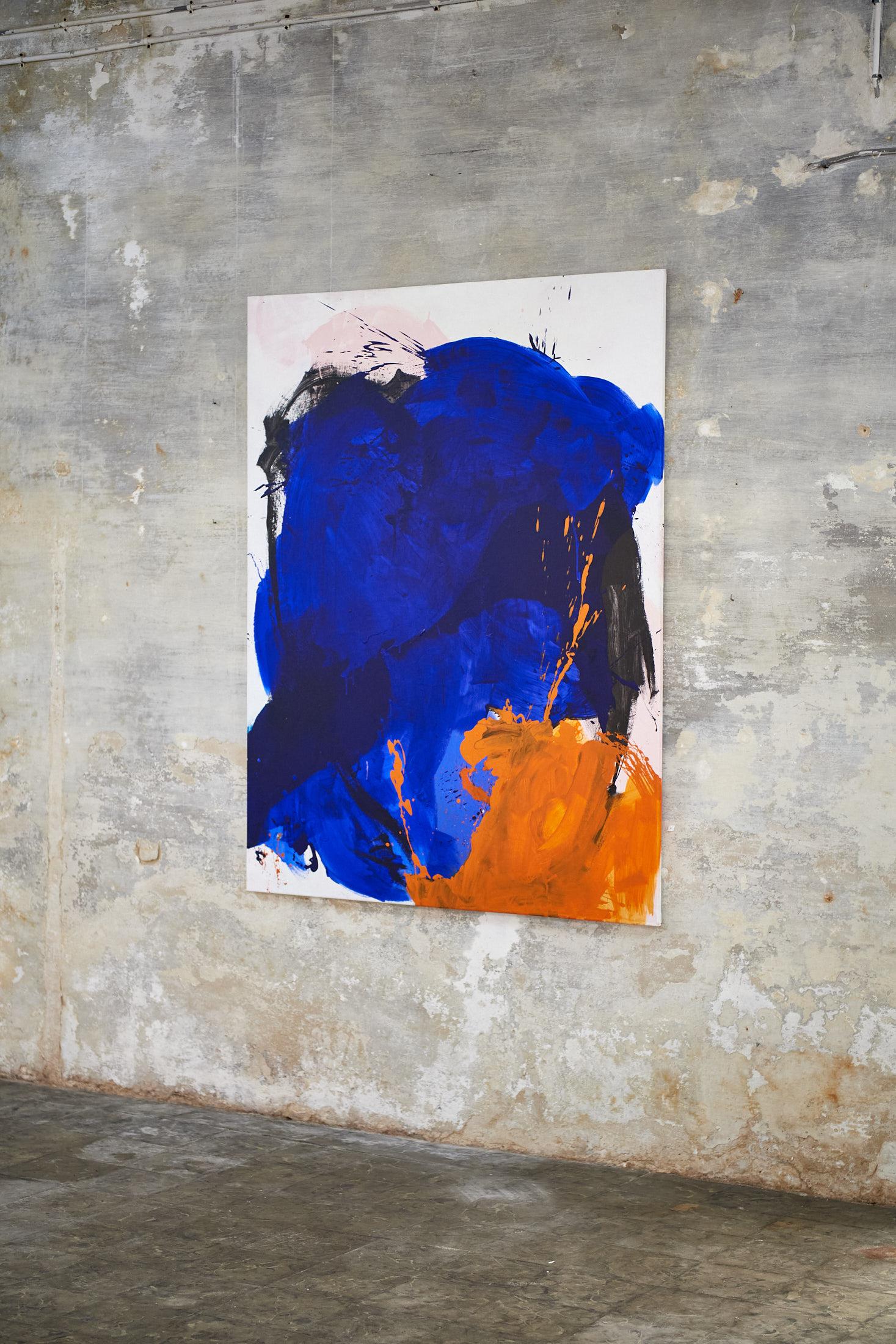 Abstraktes Gemälde in Orange und Blau der spanischen Künstlerin Gabriela Meunie 2023 im Angebot 3
