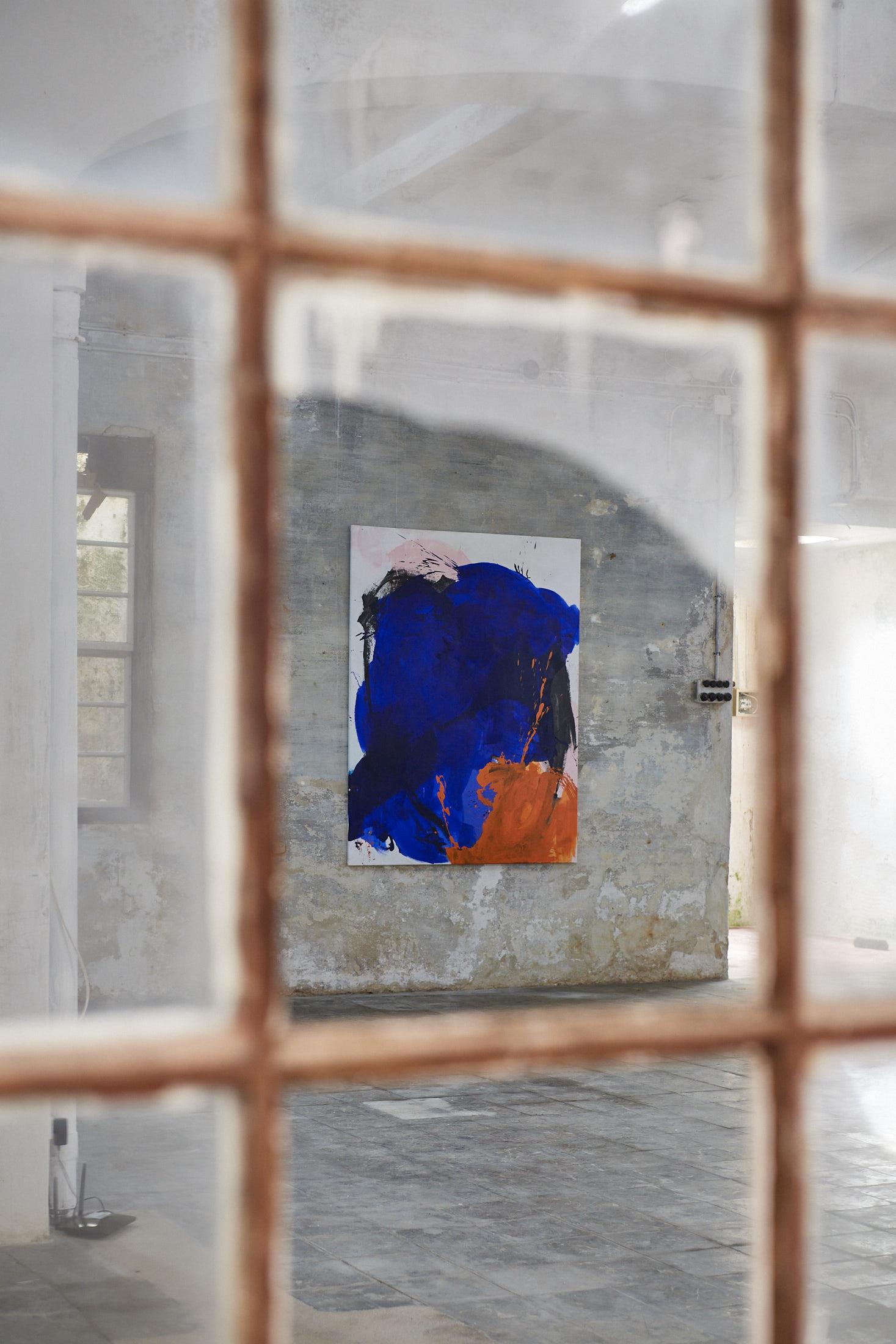 Abstraktes Gemälde in Orange und Blau der spanischen Künstlerin Gabriela Meunie 2023 im Angebot 2