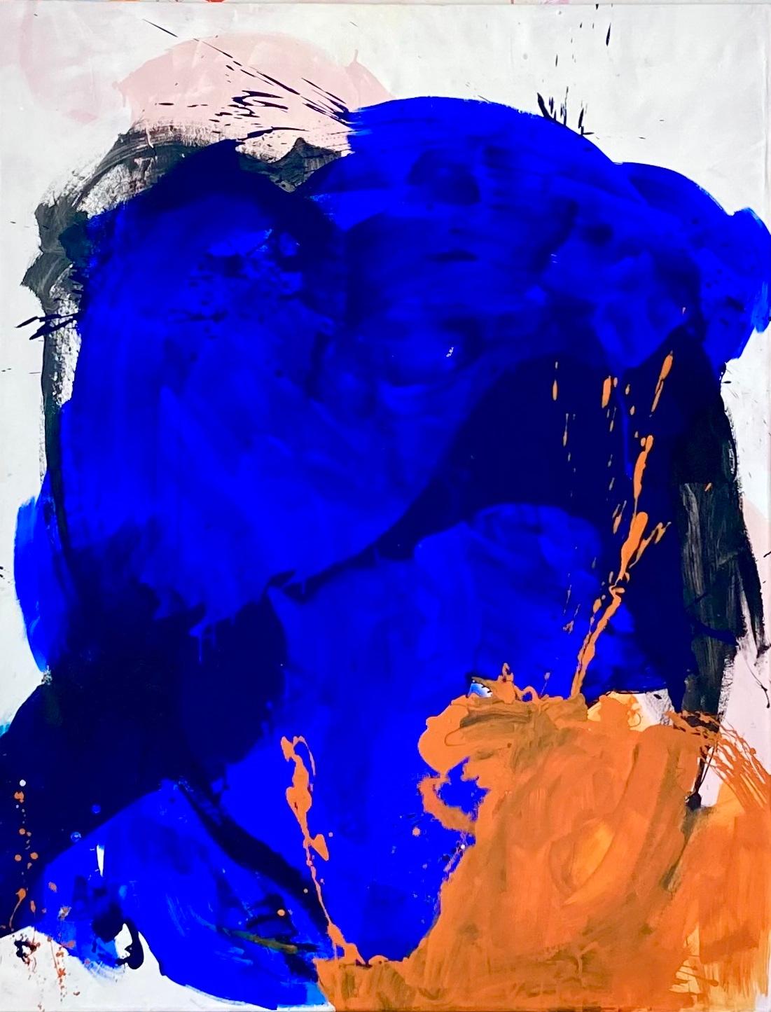 Abstraktes Gemälde in Orange und Blau der spanischen Künstlerin Gabriela Meunie 2023