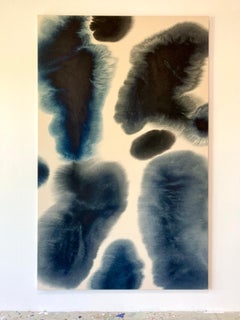 Gabriela Meunie - Cuadro abstracto contemporáneo de gran formato en azul de Prusia
