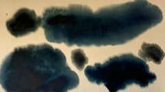 Gabriela Meunie - Dipinto astratto contemporaneo di grandi dimensioni raffigurante un paesaggio, blu di Prussia