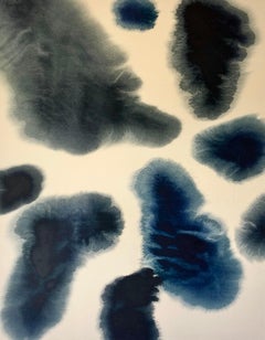 Gabriela Meunie - Cuadro abstracto contemporáneo de gran formato en azul de Prusia