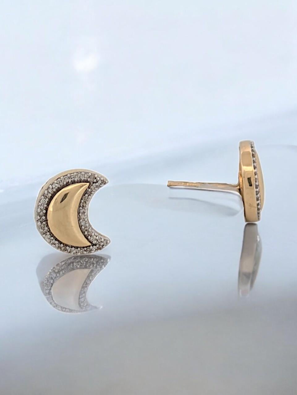 Artisan Gabriela  Moon Stud Earrings Gold & Dimond Crescent Moon Earrings For Sale