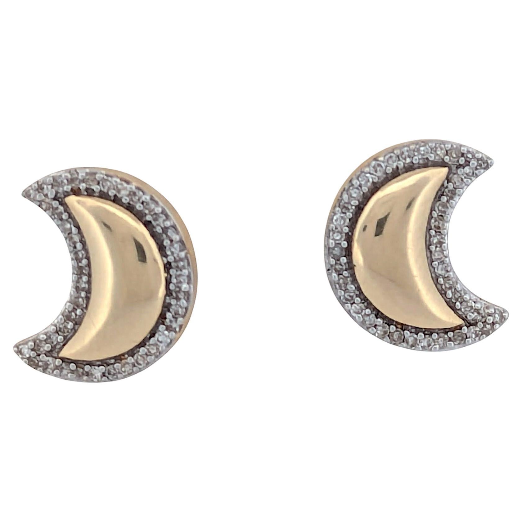 Gabriela  Moon Stud Earrings Gold & Dimond Crescent Moon Earrings For Sale