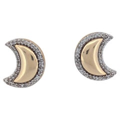 Gabriela  Moon Stud Earrings Gold & Dimond Crescent Moon Earrings