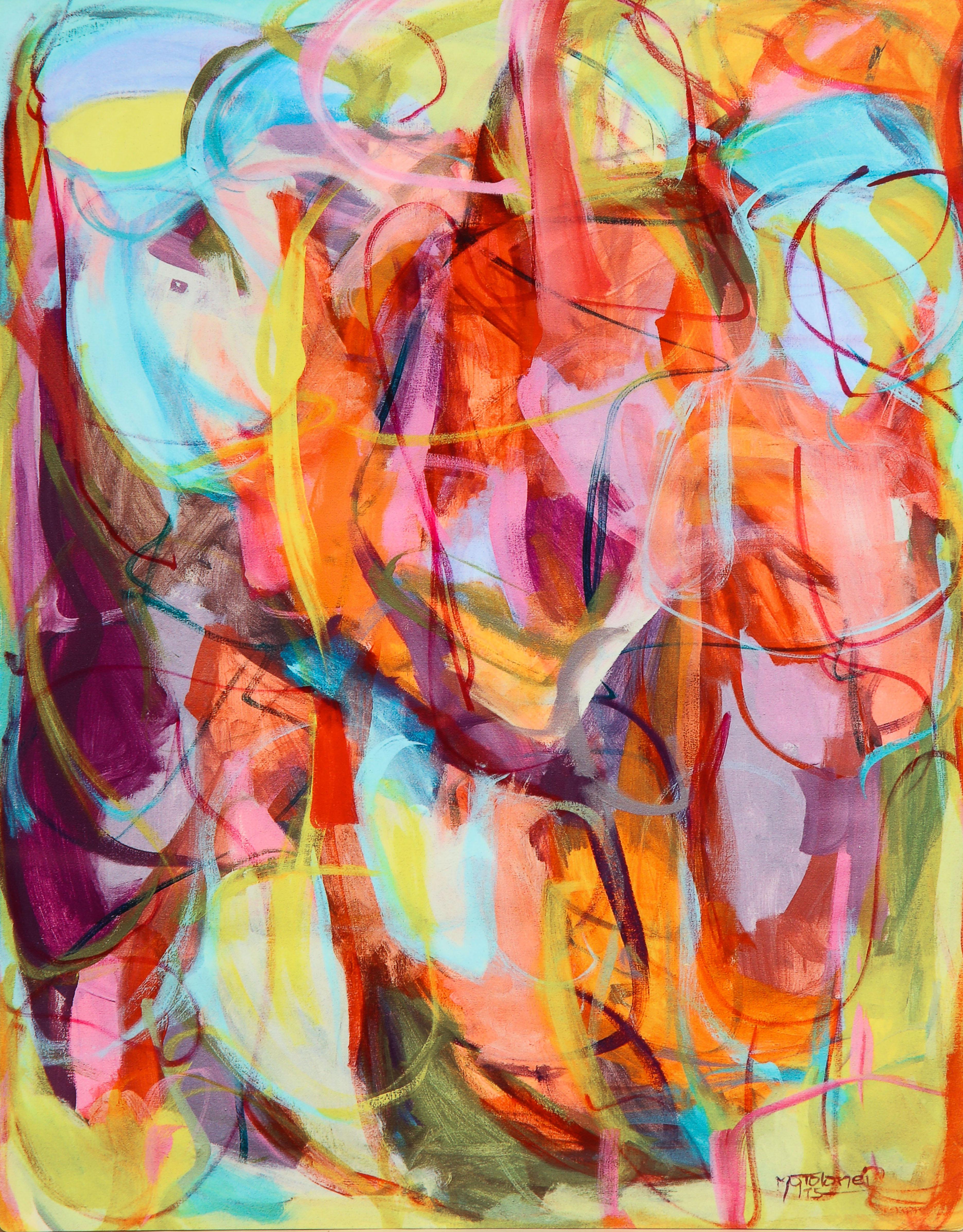This is a photographic print on metal of her painting.

Tolomei uses her mastery of colors to create powerful abstract compositions.  Her bold expressive brush strokes and fields of colors fills the canvas while the vibrant color combinations give