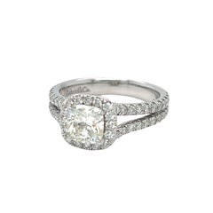Gabriel&Co 1.15 Carat Cushion Cut Diamond Halo Split Shank Ring 14k White Gold