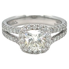 Gabriel&Co 1.15 Carat Cushion Cut Diamond Halo Split Shank Ring 14k White Gold