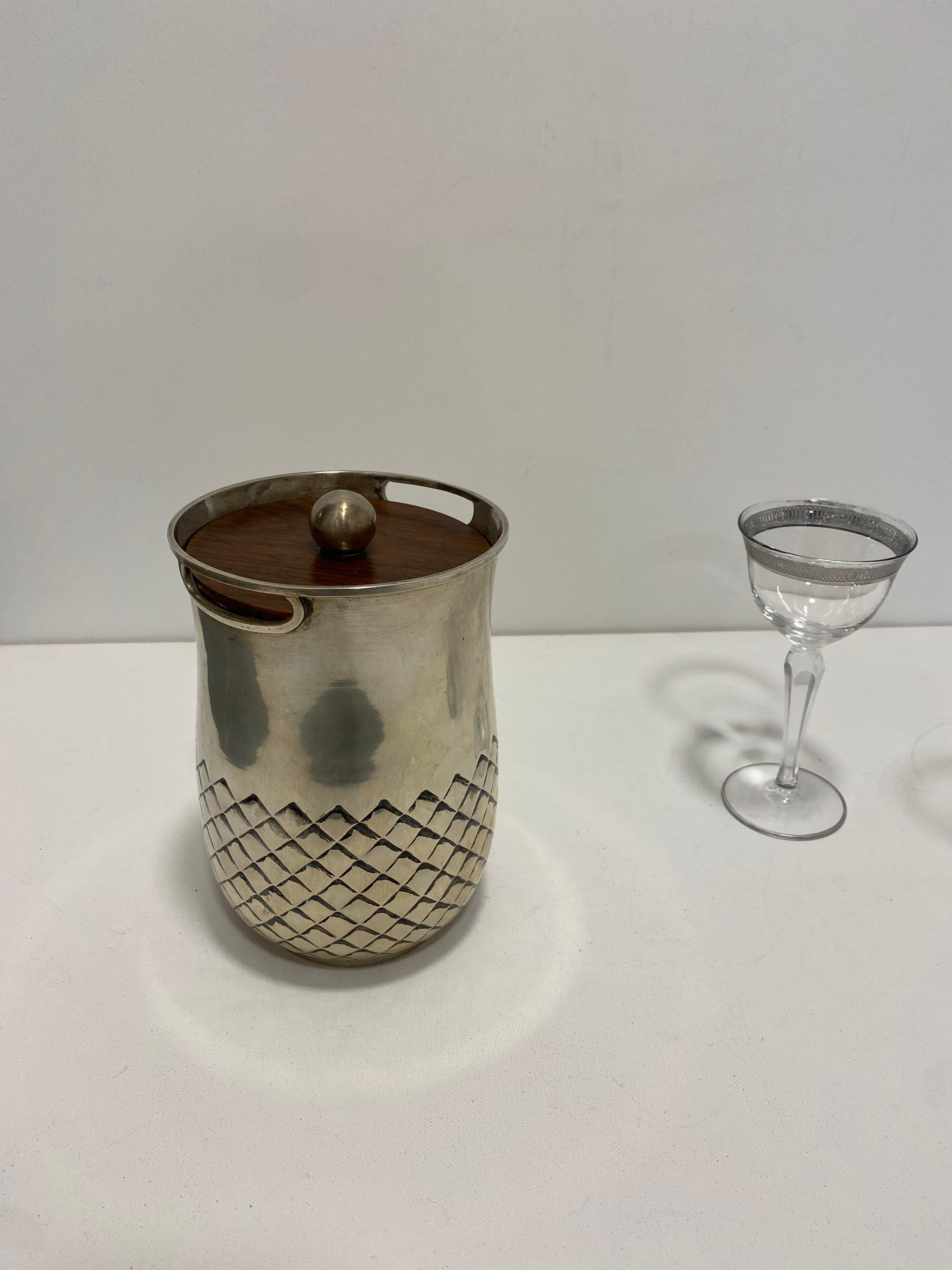 Mid-Century Modern Gabriele De Vecchi Milano 800 Silver Ice Bucket 1970s Drinks Bar Cart Art Deco For Sale