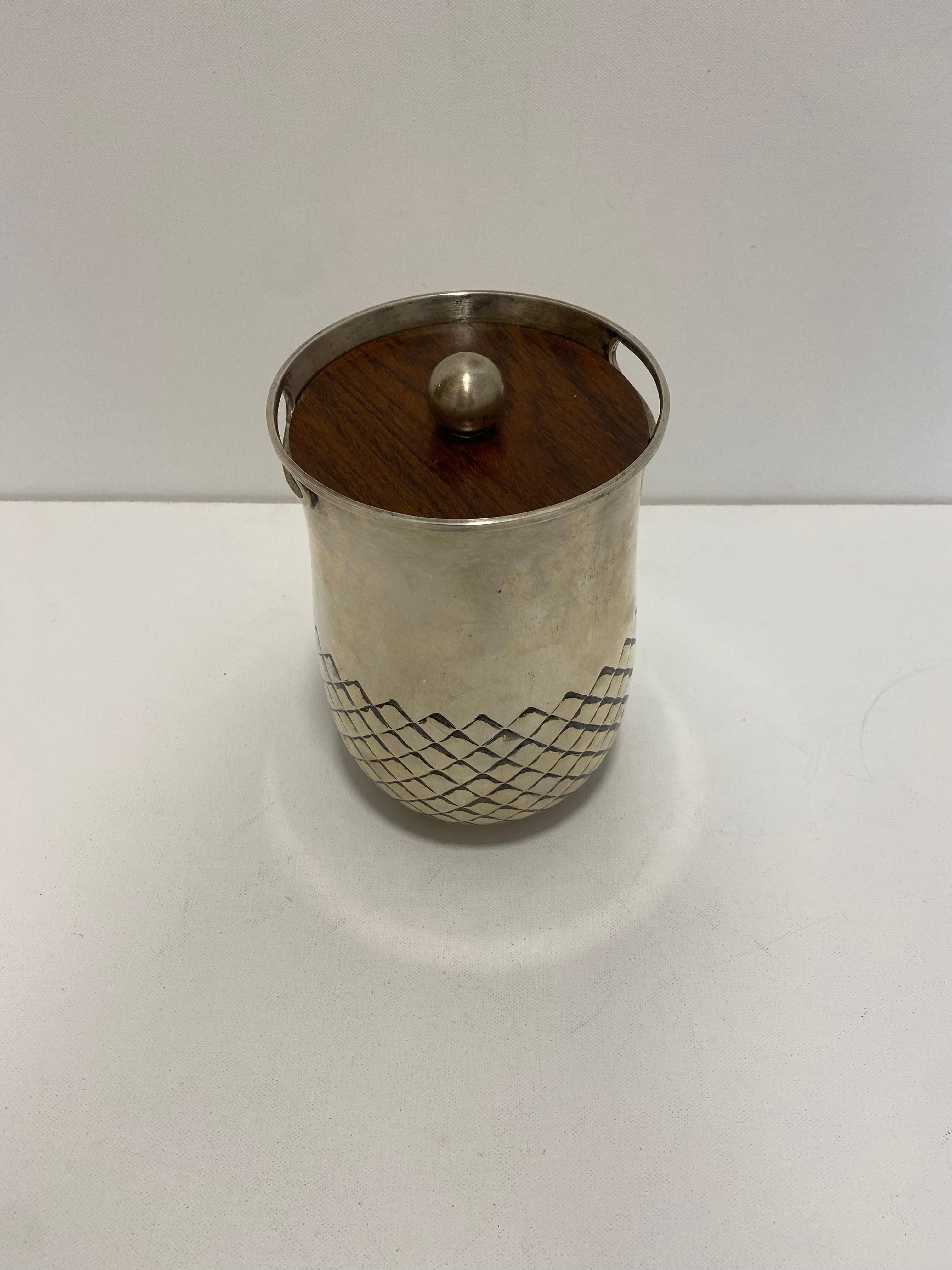 Italian Gabriele De Vecchi Milano 800 Silver Ice Bucket 1970s Drinks Bar Cart Art Deco For Sale