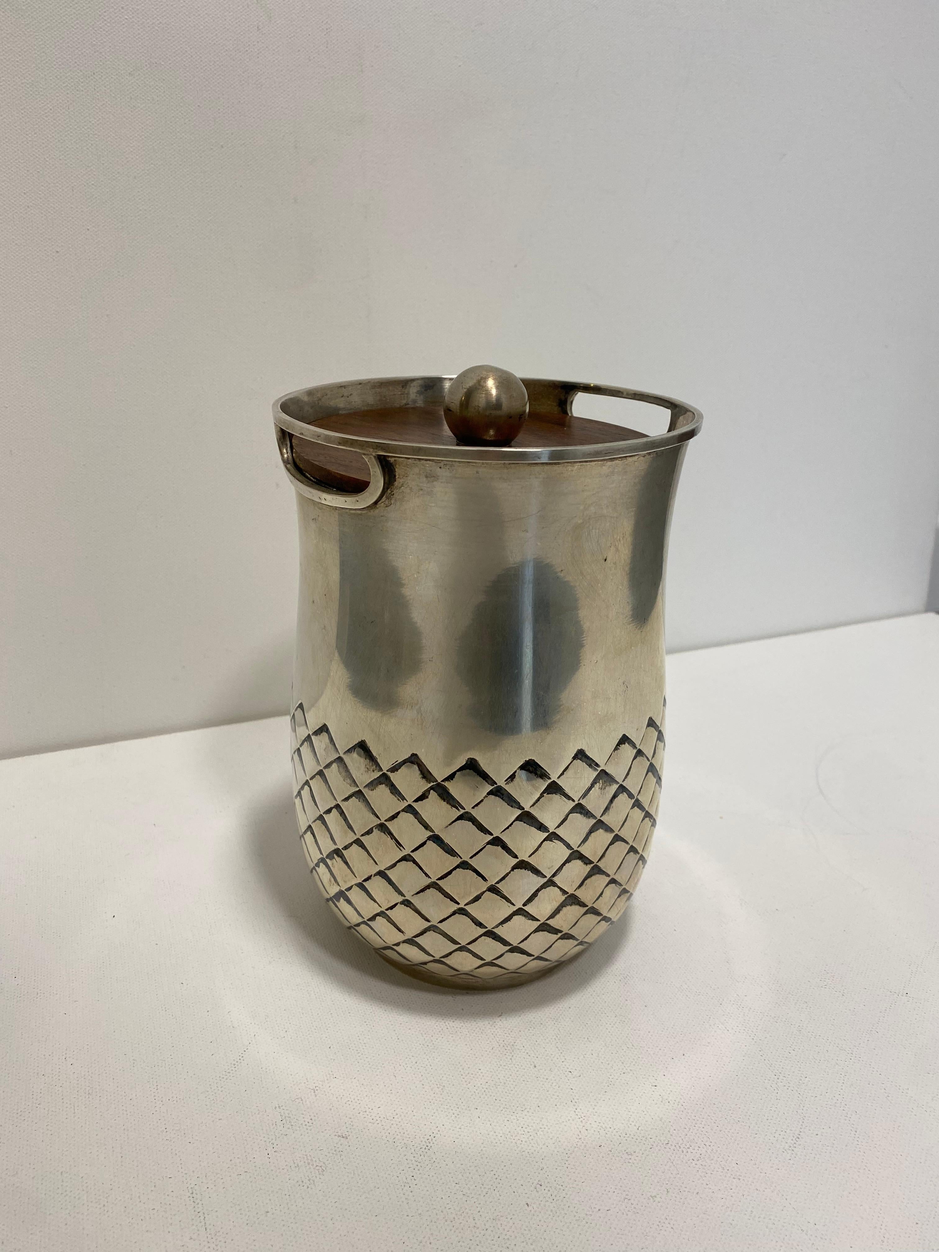 Late 20th Century Gabriele De Vecchi Milano 800 Silver Ice Bucket 1970s Drinks Bar Cart Art Deco For Sale
