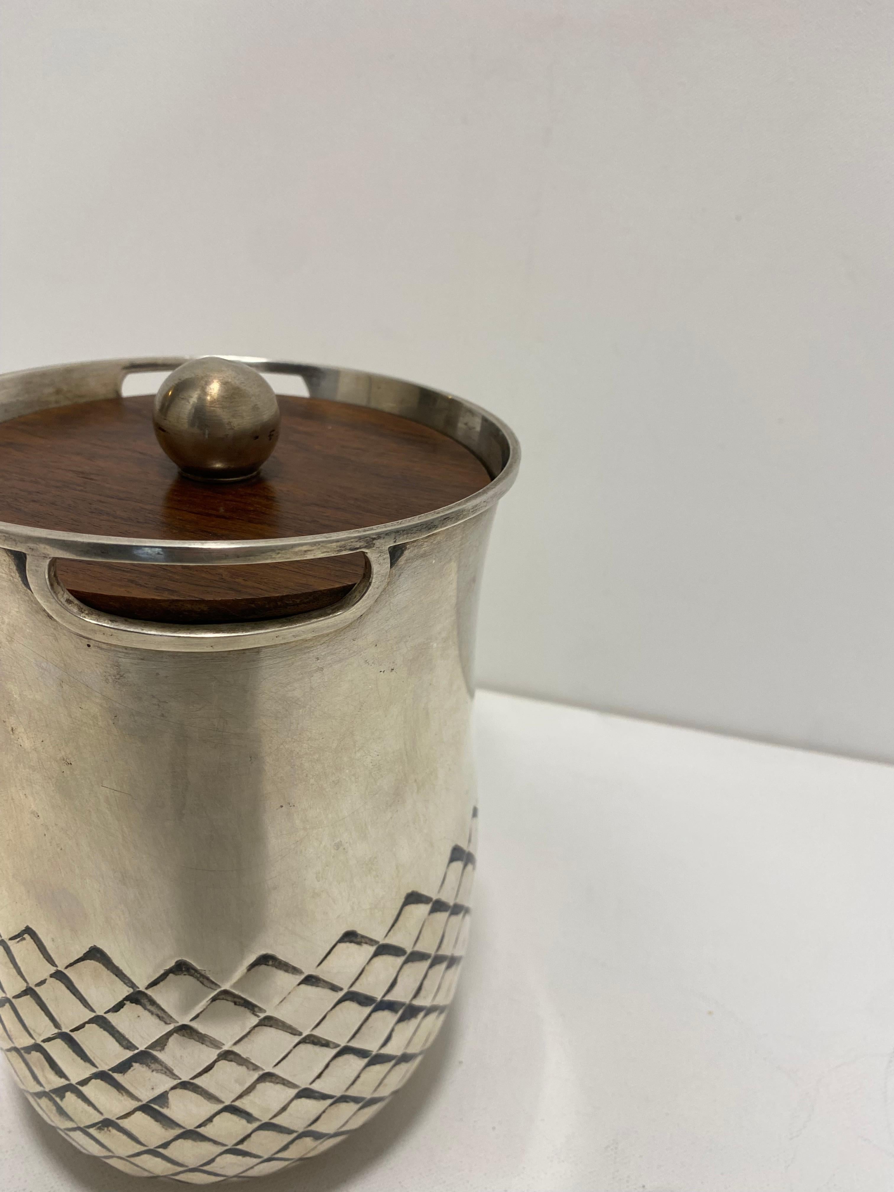 Gabriele De Vecchi Milano 800 Silver Ice Bucket 1970s Drinks Bar Cart Art Deco For Sale 1