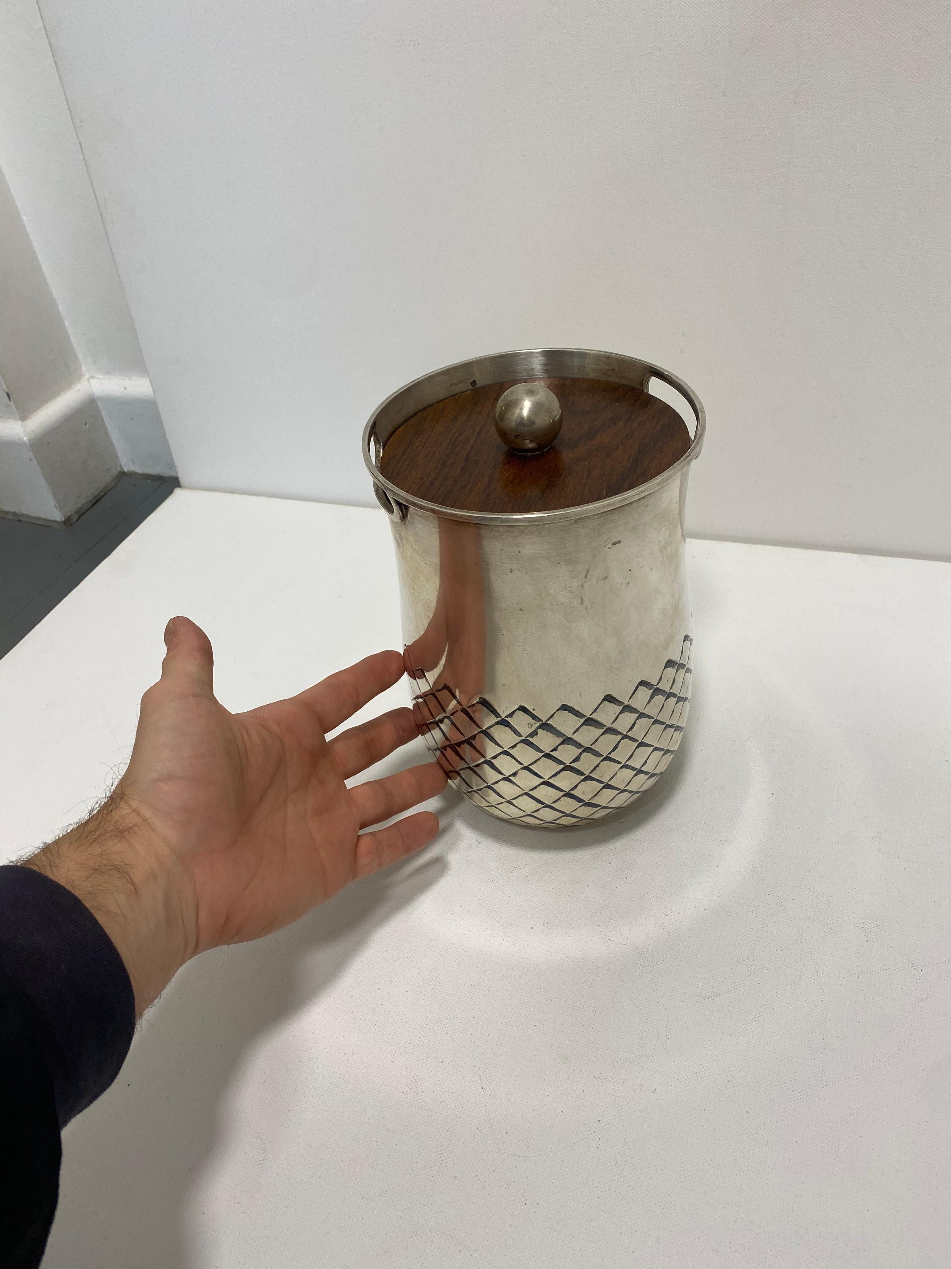 Gabriele De Vecchi Milano 800 Silver Ice Bucket 1970s Drinks Bar Cart Art Deco For Sale 2