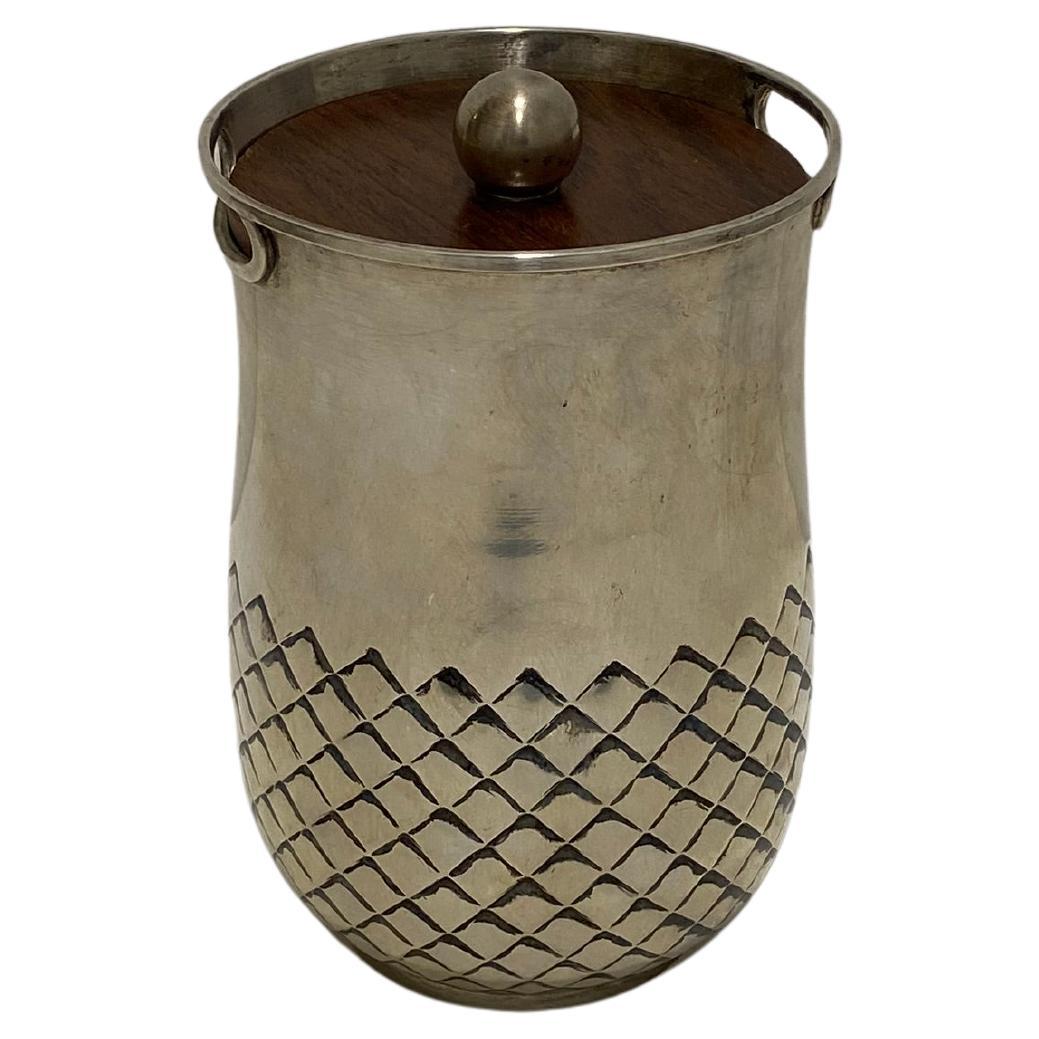 Gabriele De Vecchi Milano 800 Silver Ice Bucket 1970s Drinks Bar Cart Art Deco For Sale