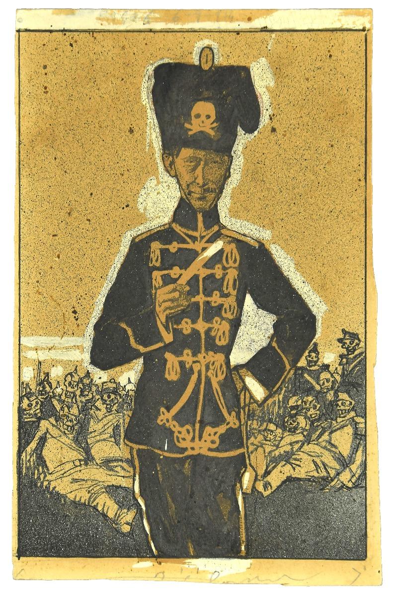 The Commander is an original drawing in mixed media on creamy paper realized  by Gabriele Galantara (1865-1937).
In good conditions.

This is an original drawing representing a commander, with his uniform.

On the back of the artwork there is