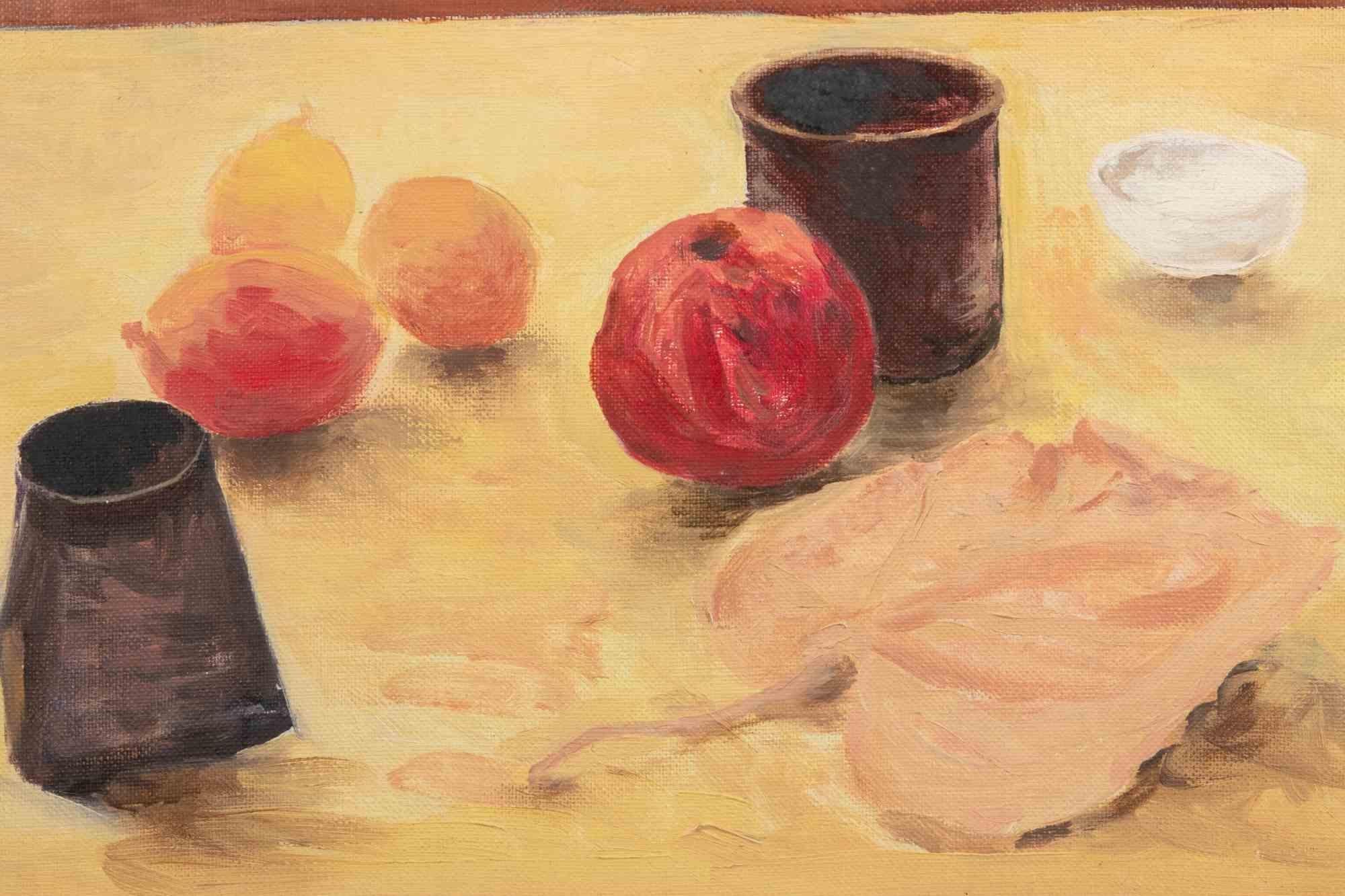 Nature morte avec deux bocaux noirs - Peinture à l'huile de Gabriele Mucchi - années 1980 en vente 1