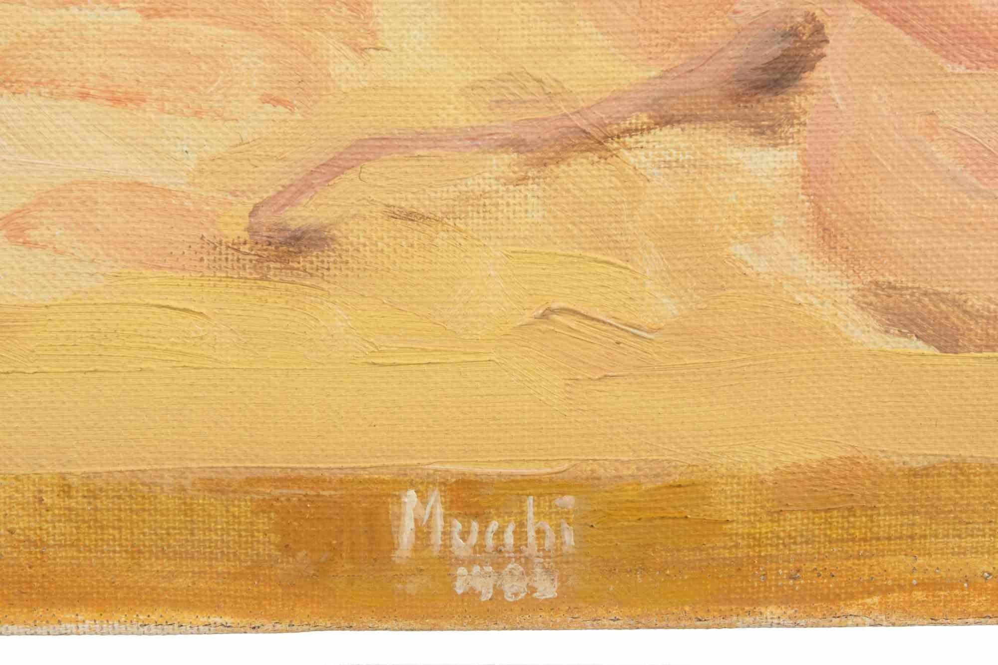 Nature morte avec deux bocaux noirs - Peinture à l'huile de Gabriele Mucchi - années 1980 en vente 2