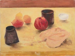 Still Life with Two Black Jars - Oil Paint by Gabriele Mucchi - 1980s