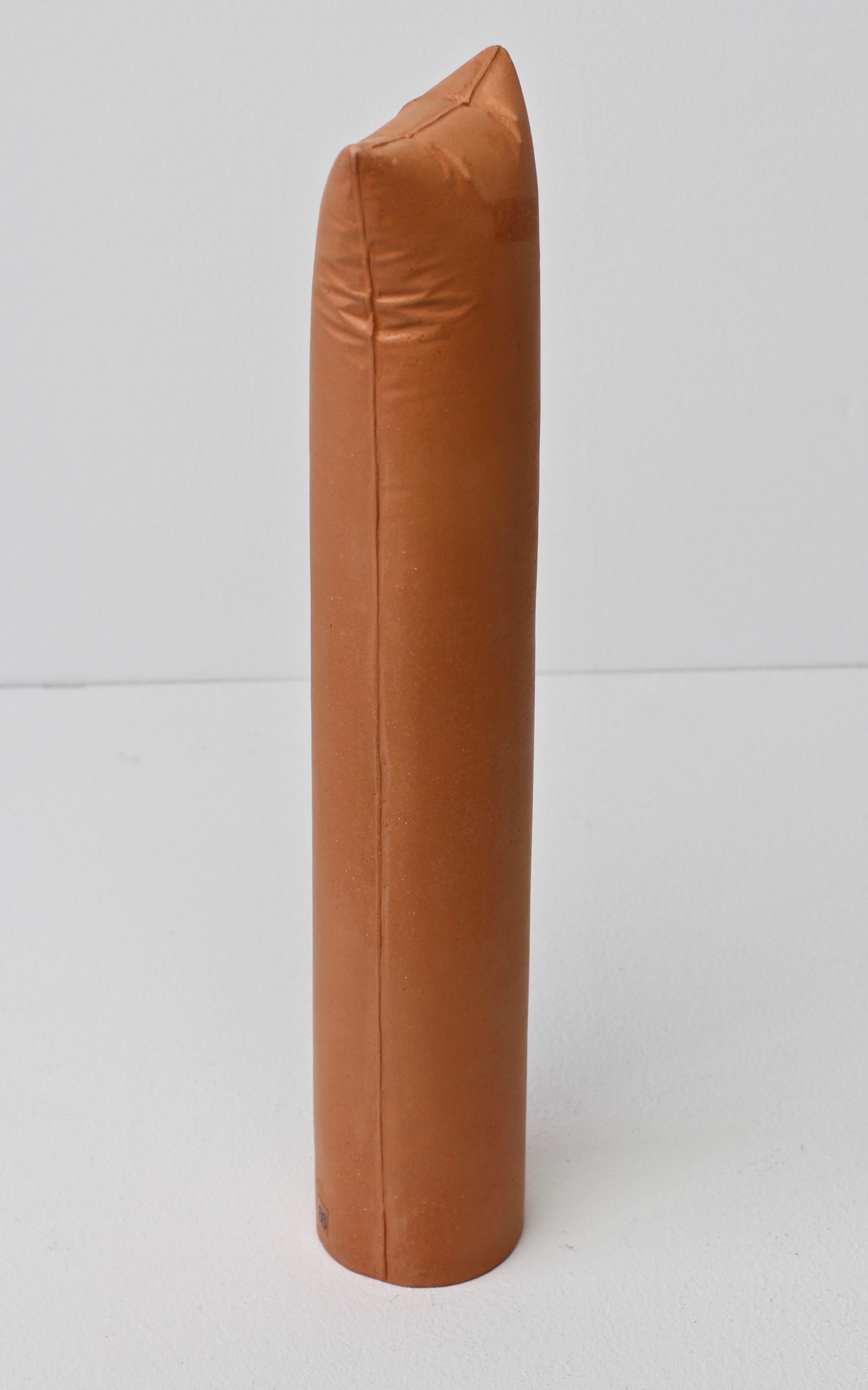 Embossed Gabriele Puetz Pillow Pillar 'Nichts' Vintage German Art Pottery Sculpture # 5/7 For Sale