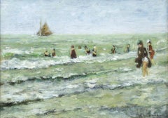 Green Seascape with Figures 'Apres midi sur la plage' by Gabriel Spat 