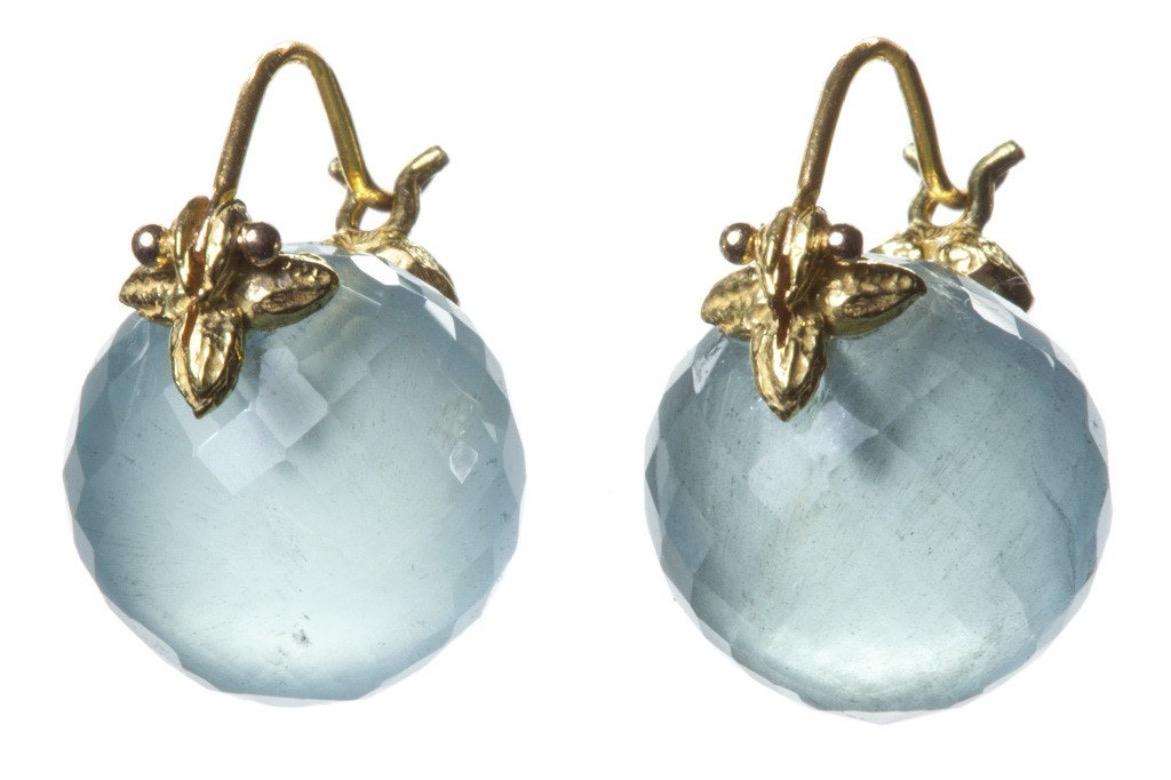 Gabriell Sanchez, Faceted Round Ocean Blue Aqua Flyer Earrings In New Condition In new york, NY