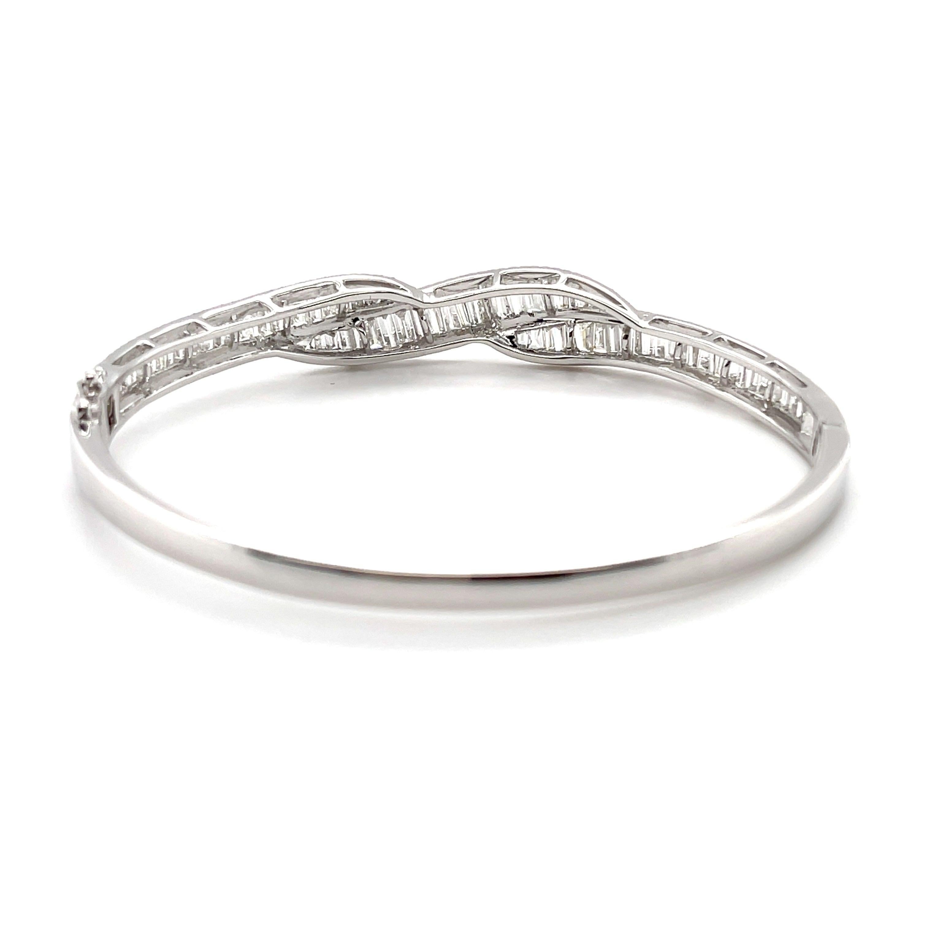 Tapered Baguette 'Gabriella' 18ct White Gold Diamond Hinged Bangle For Sale