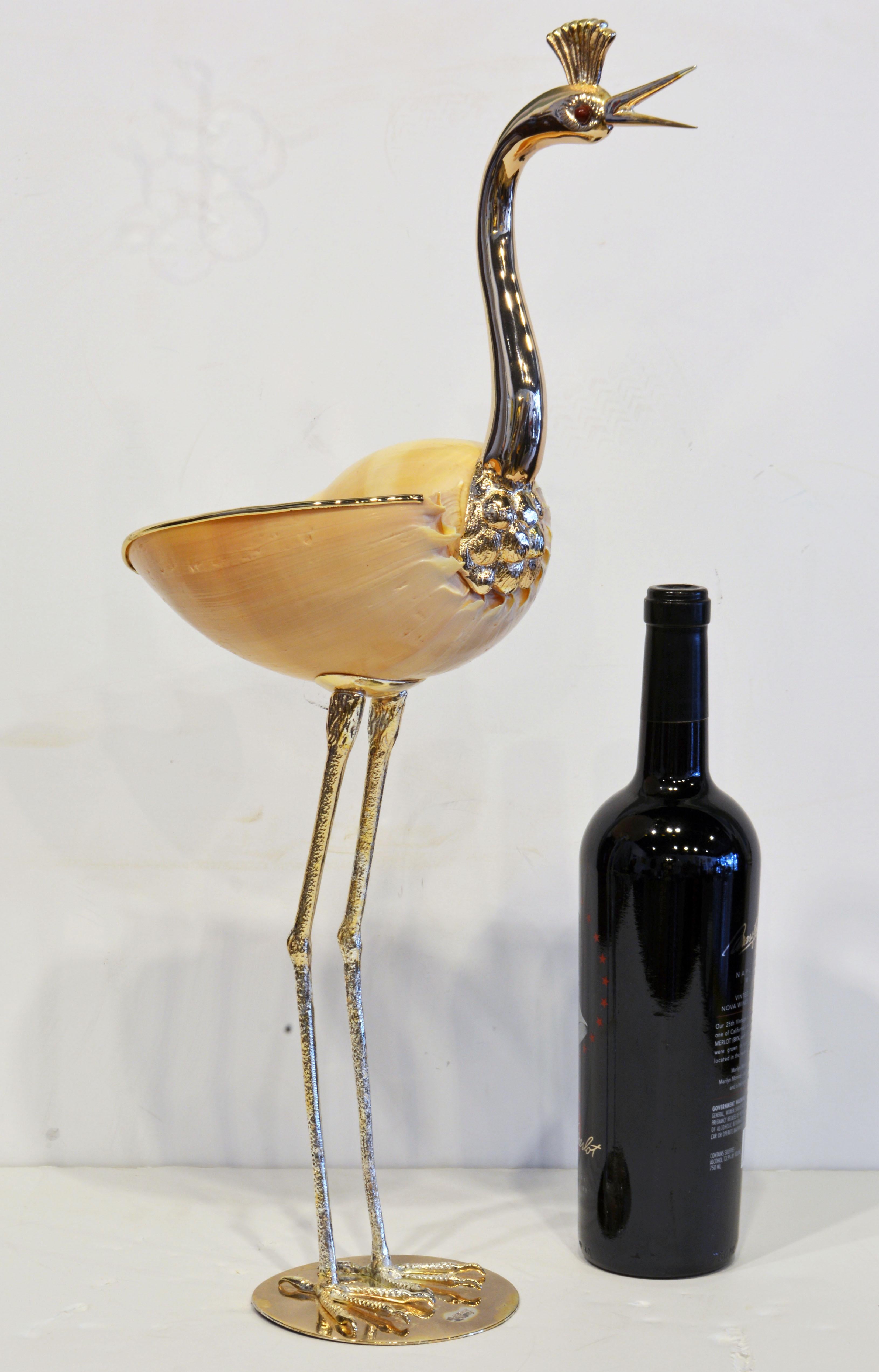Gabriella Binazzi Design Silver and Gold Plated Crane with Sea Shell Body 3