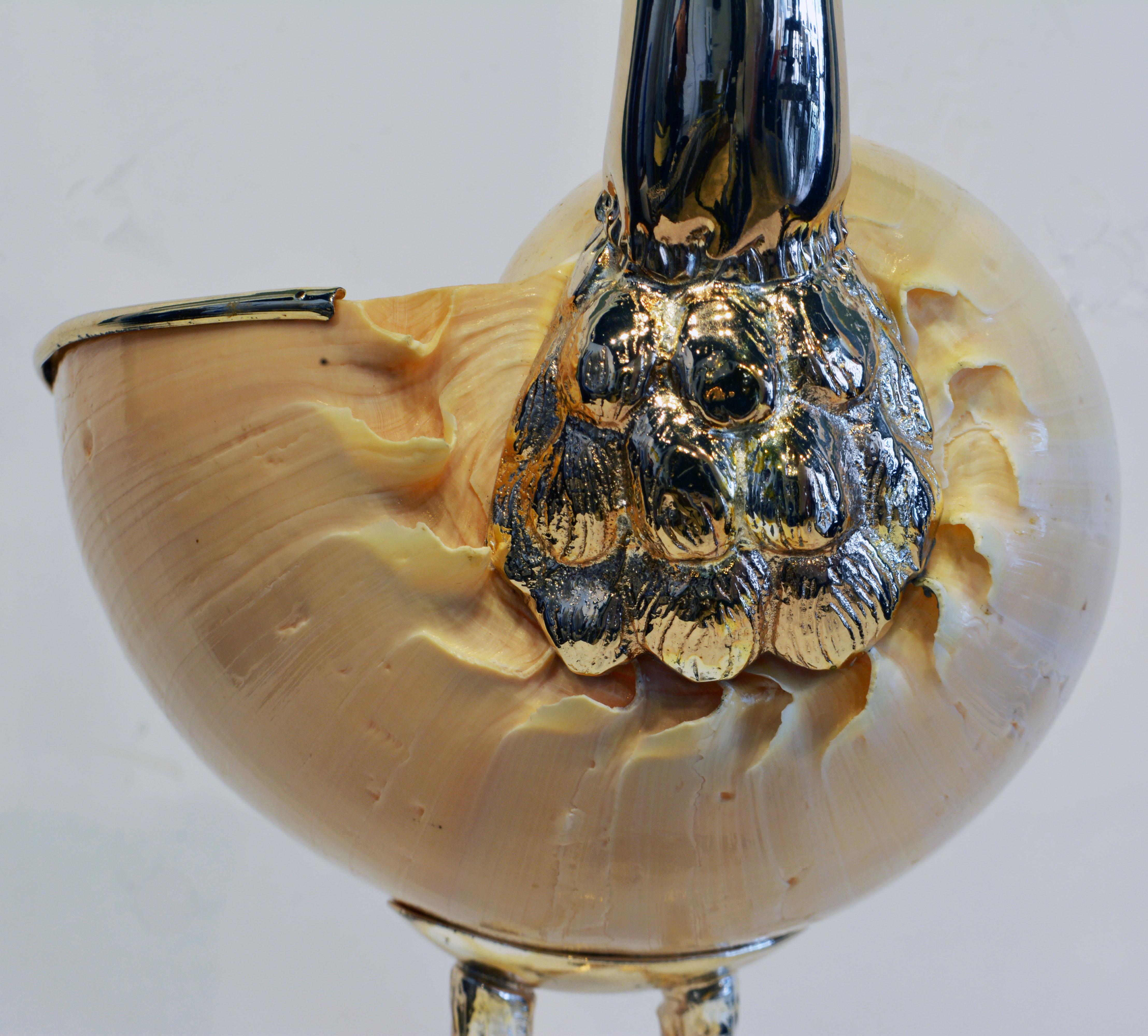 Italian Gabriella Binazzi Design Silver and Gold Plated Crane with Sea Shell Body