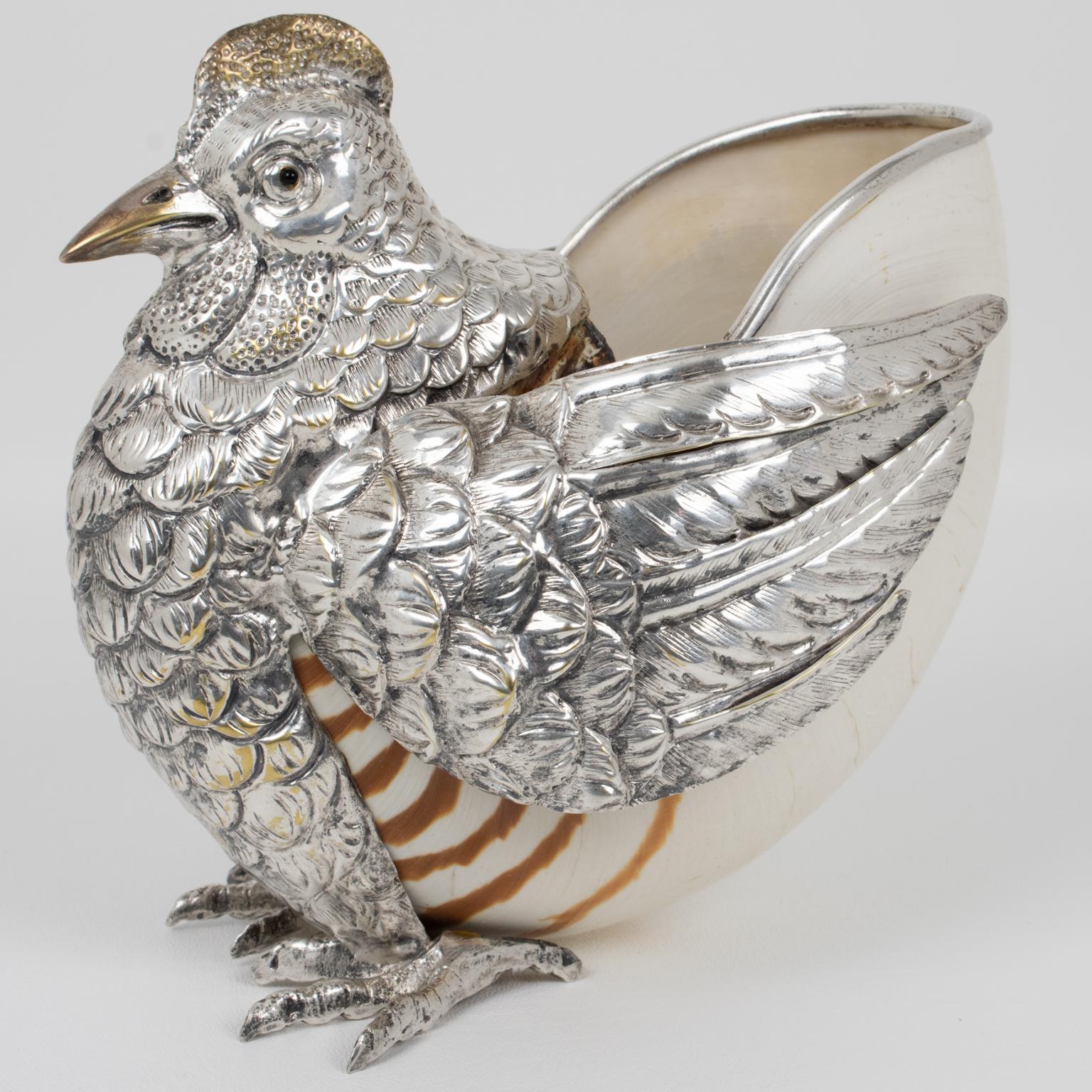 Sculpture d'oiseau en forme de poule en métal argenté de Gabriella Binazzi, 1970 en vente 6