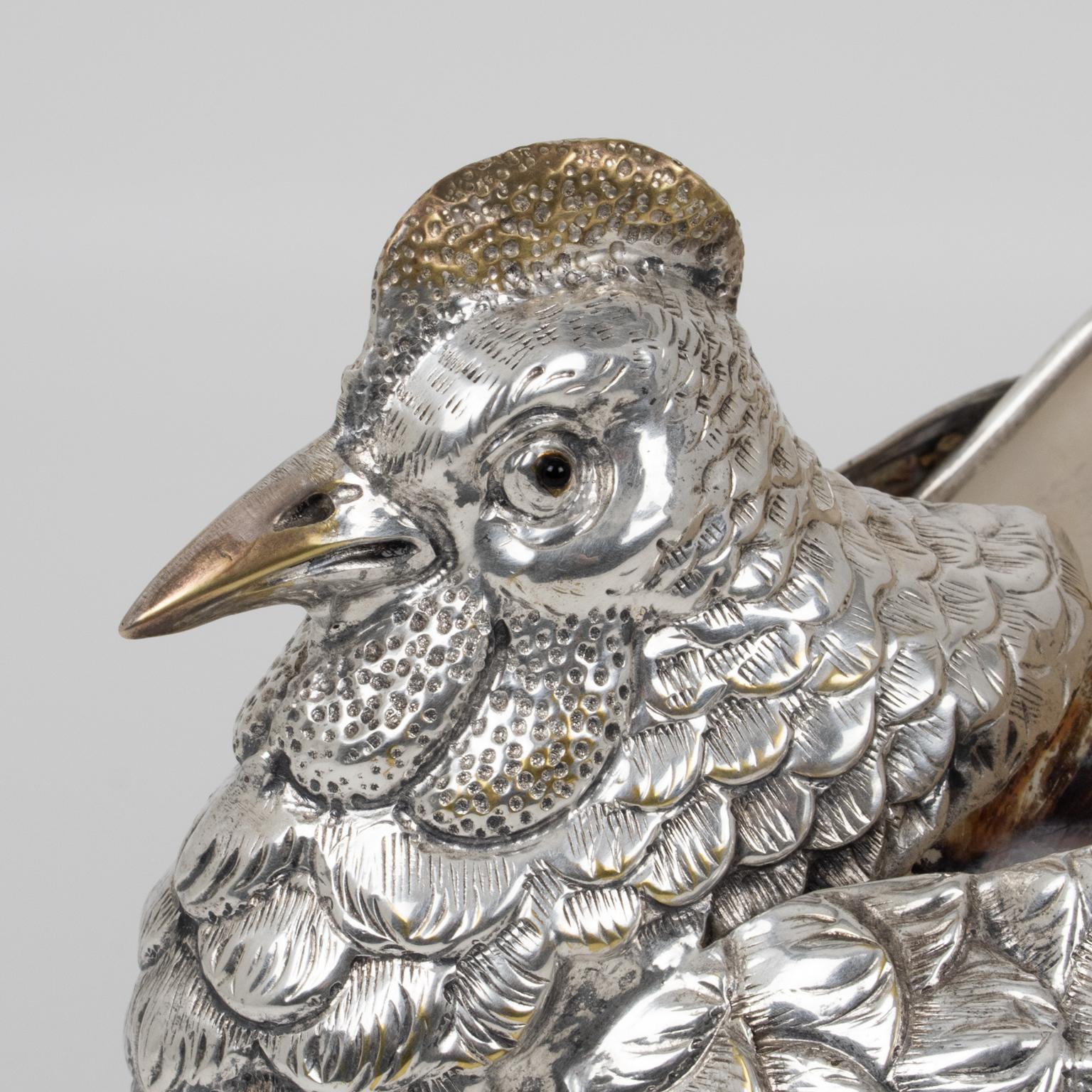 Gabriella Binazzi Silver Plate Hen Bird Bowl Sculpture, 1970s In Good Condition For Sale In Atlanta, GA