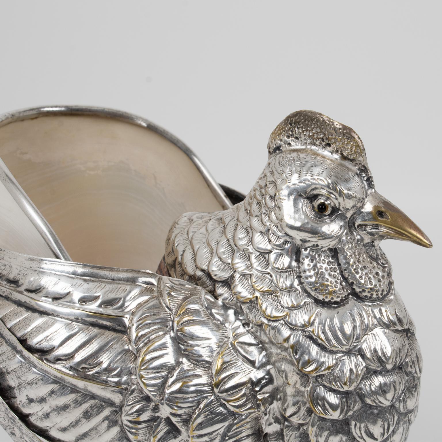 Late 20th Century Gabriella Binazzi Silver Plate Hen Bird Bowl Sculpture, 1970s For Sale