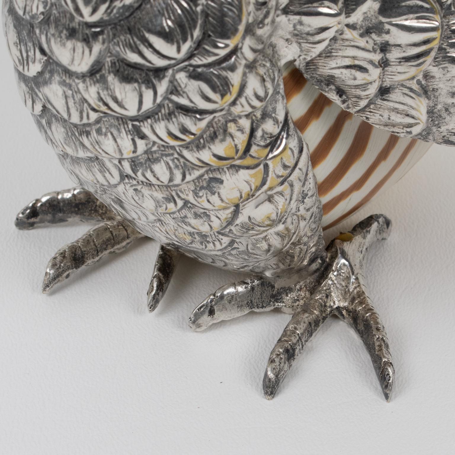 Plaqué argent Sculpture d'oiseau en forme de poule en métal argenté de Gabriella Binazzi, 1970 en vente