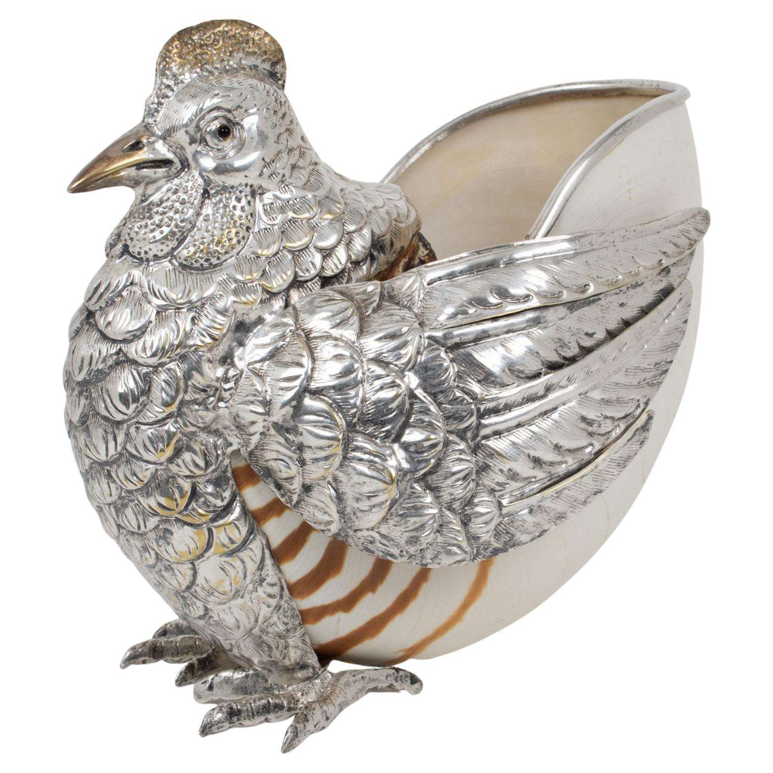 Gabriella Binazzi Silver Plate Hen Bird Bowl Sculpture, 1970s For Sale