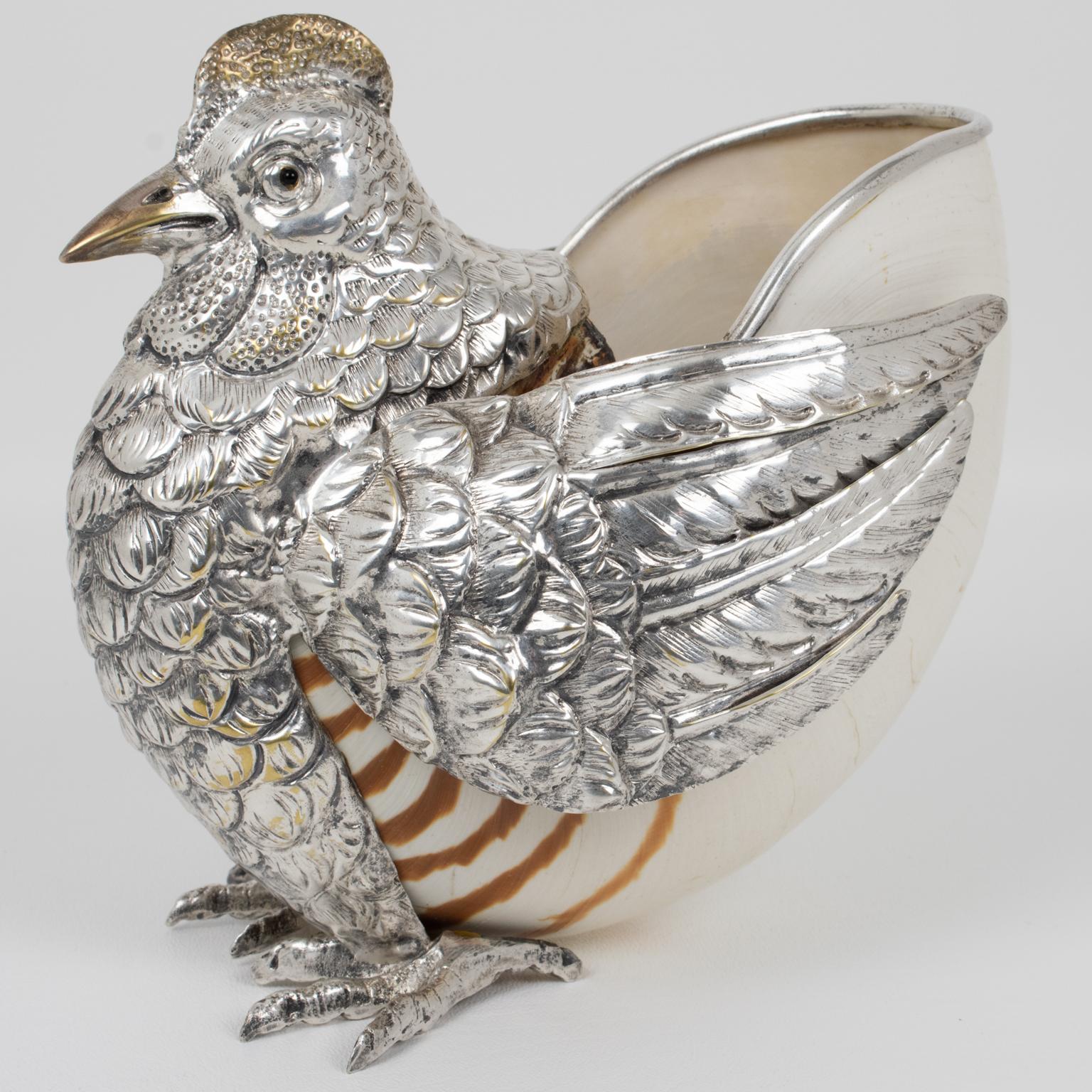 Gabriella Binazzi Giant Silvered Bronze, Seashell Bird Bowl, 1970s 5