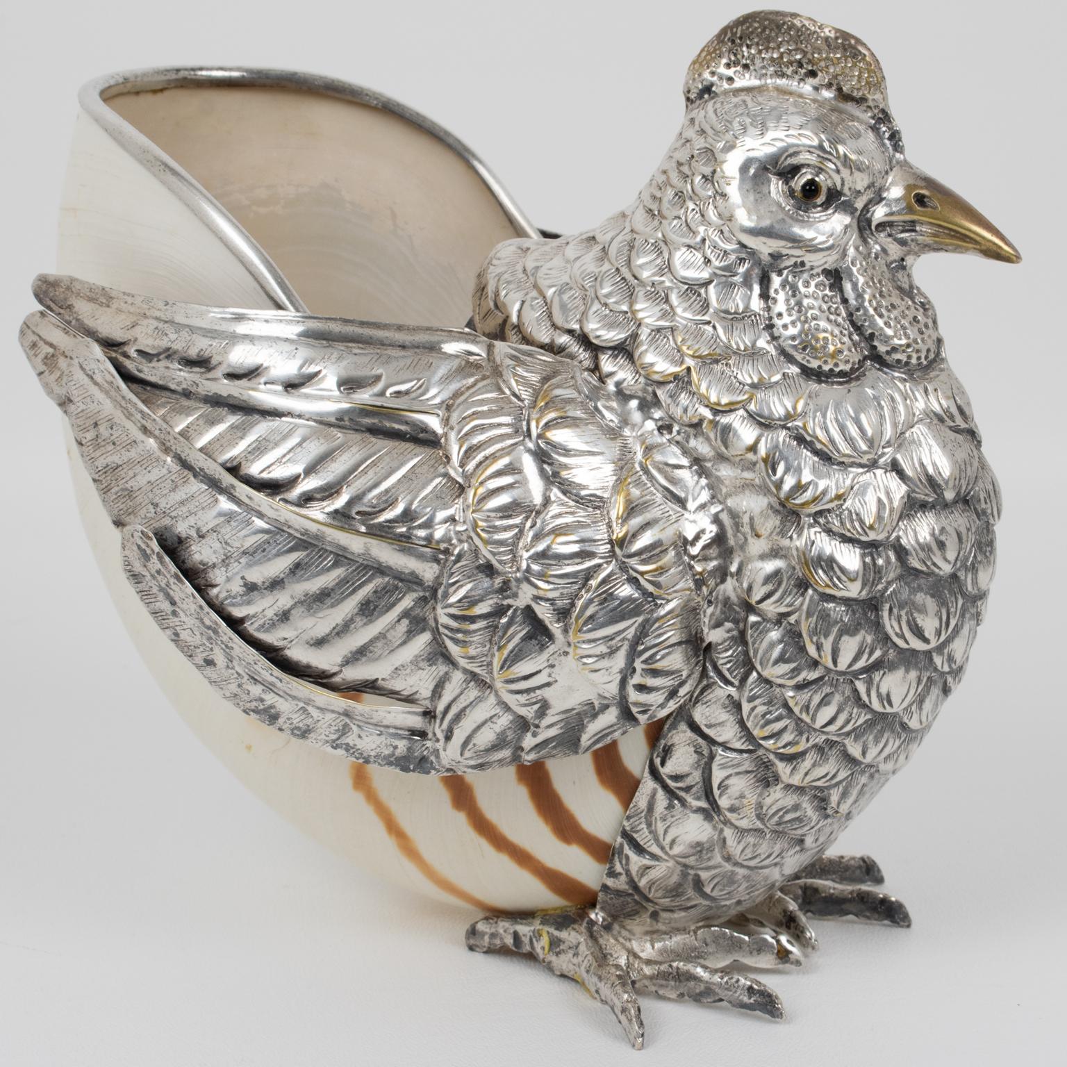 Gabriella Binazzi Giant Silvered Bronze, Seashell Bird Bowl, 1970s 6